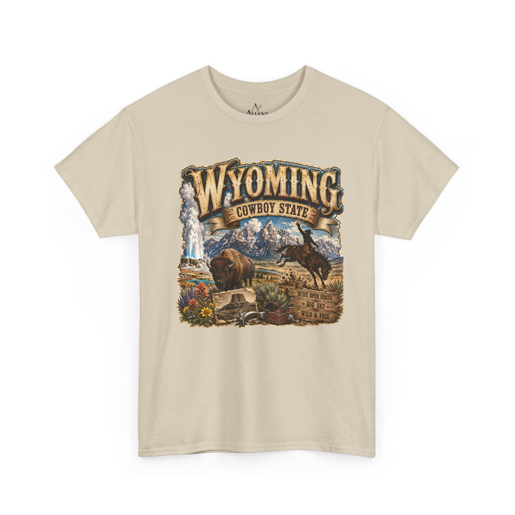 Unisex Heavy Cotton Tee🤠🏔️ Wyoming – The Cowboy State 🦬🌄
