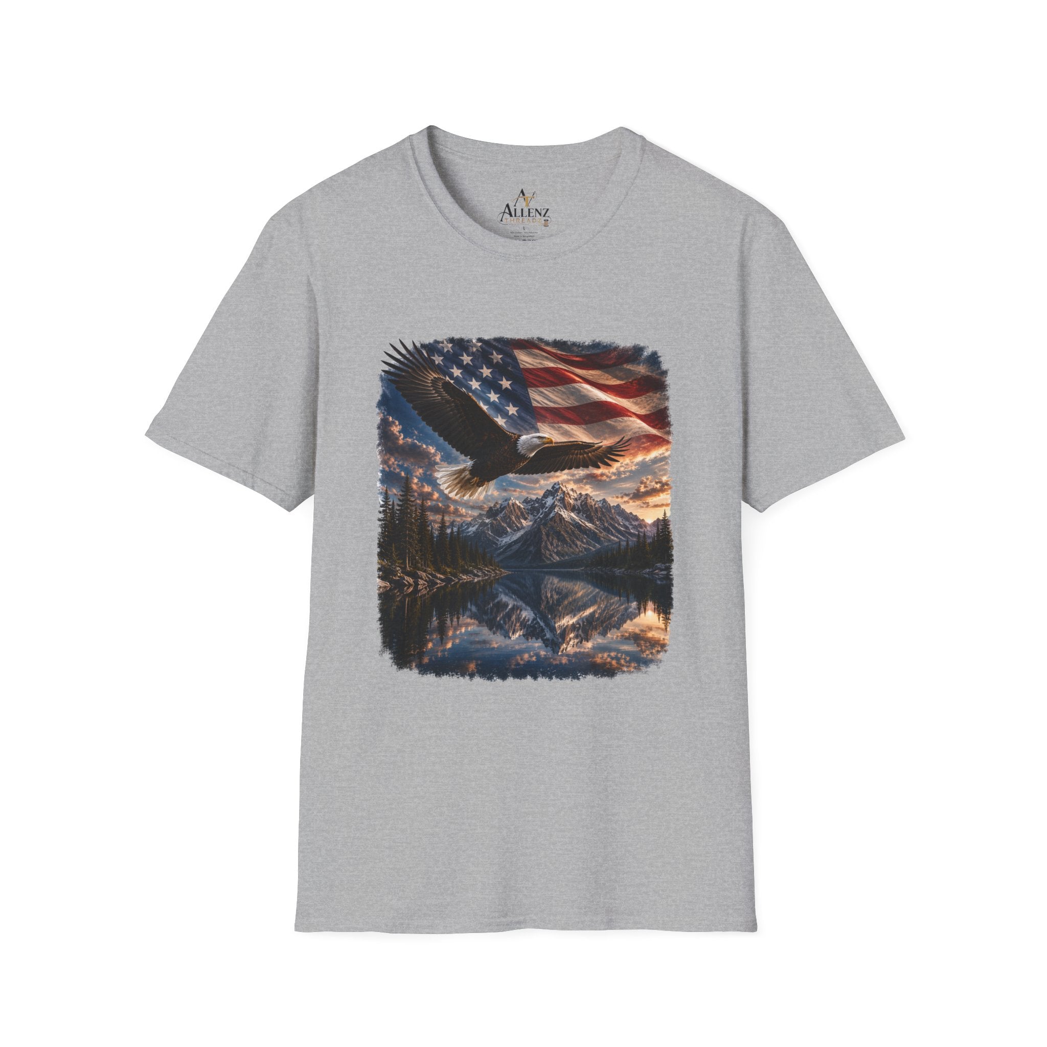 American Eagle Flag T-Shirt — Patriotic Bald Eagle & Mountain Scenery Tee