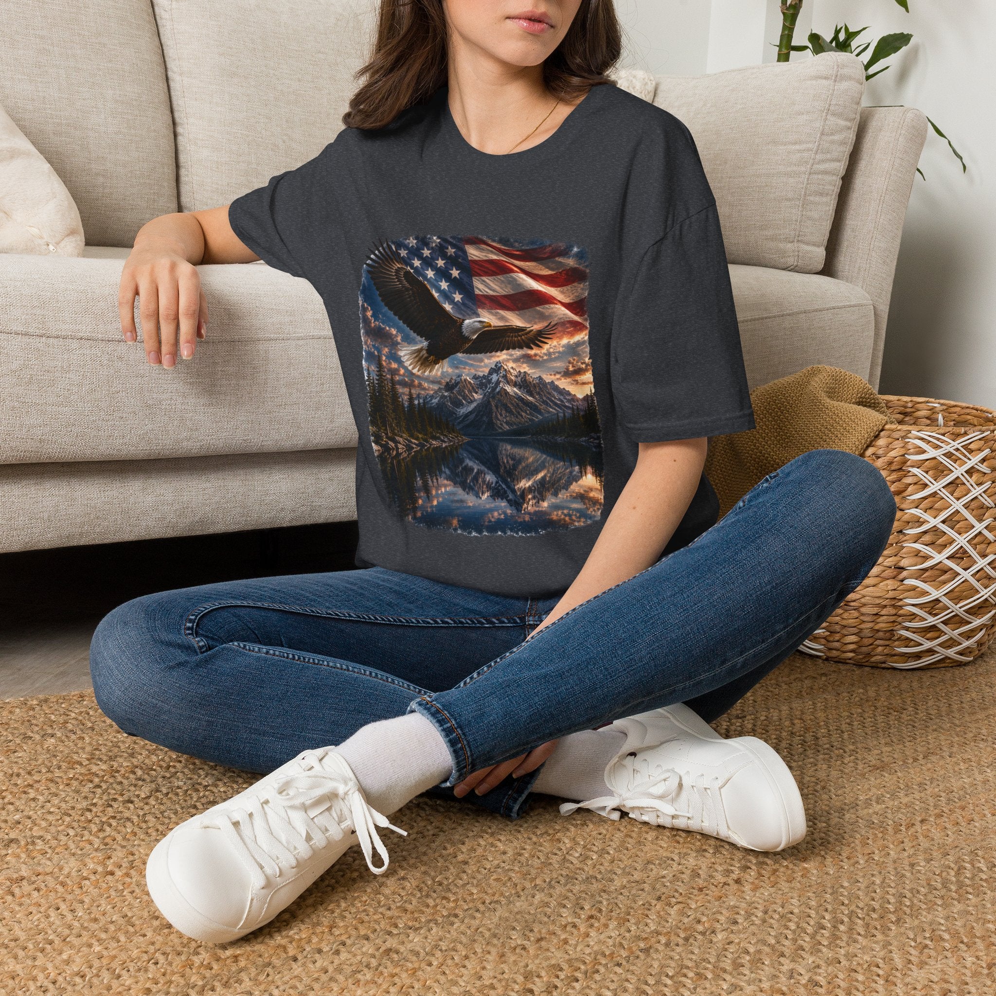 American Eagle Flag T-Shirt — Patriotic Bald Eagle & Mountain Scenery Tee