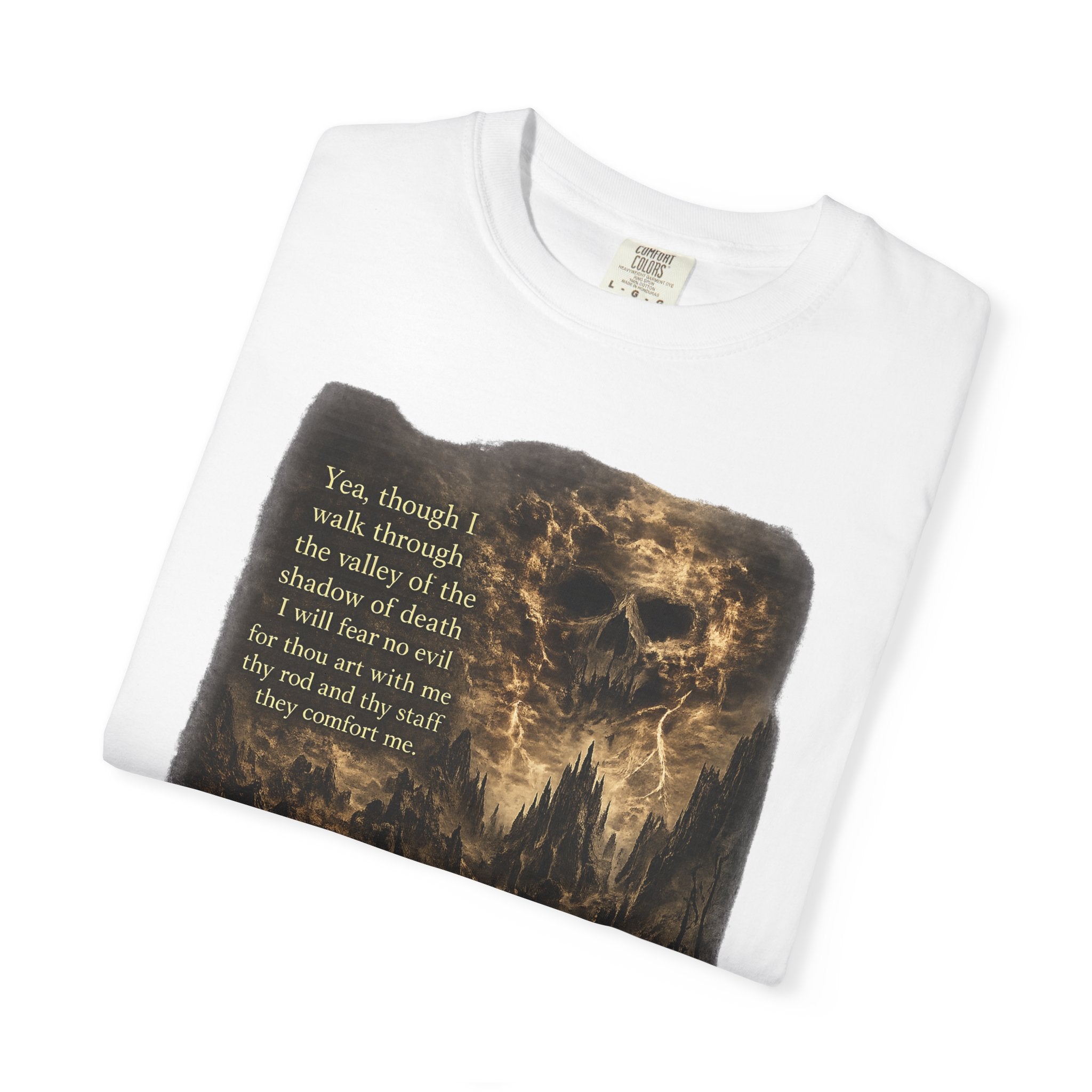 Skull Cavern Gothic T-Shirt — 'You…walk through the valley of the shadow of death' Graphic Tee