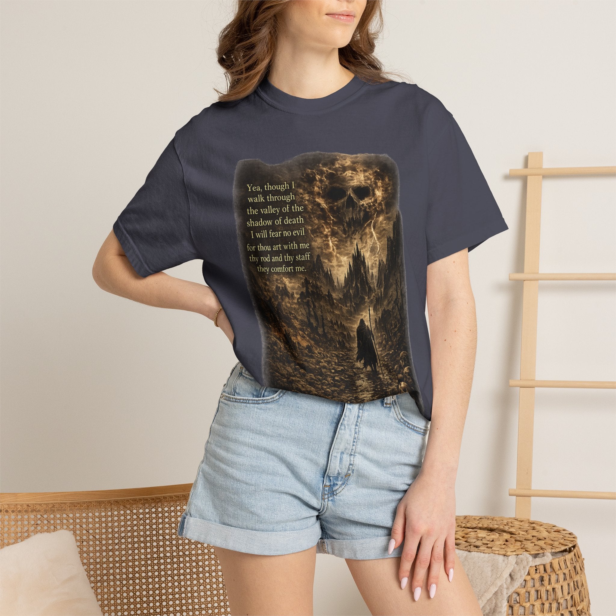 Skull Cavern Gothic T-Shirt — 'You…walk through the valley of the shadow of death' Graphic Tee