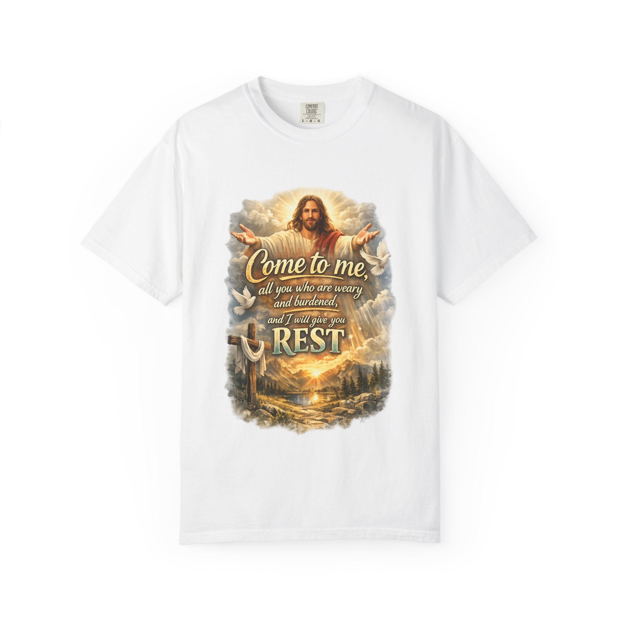 Come to Me Christian T-Shirt — "Come to me... and I will give you REST" Religious Faith Tee