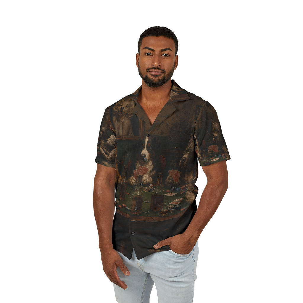 Men's Hawaiian Camp Shirt (AOP). 50s poker dogs