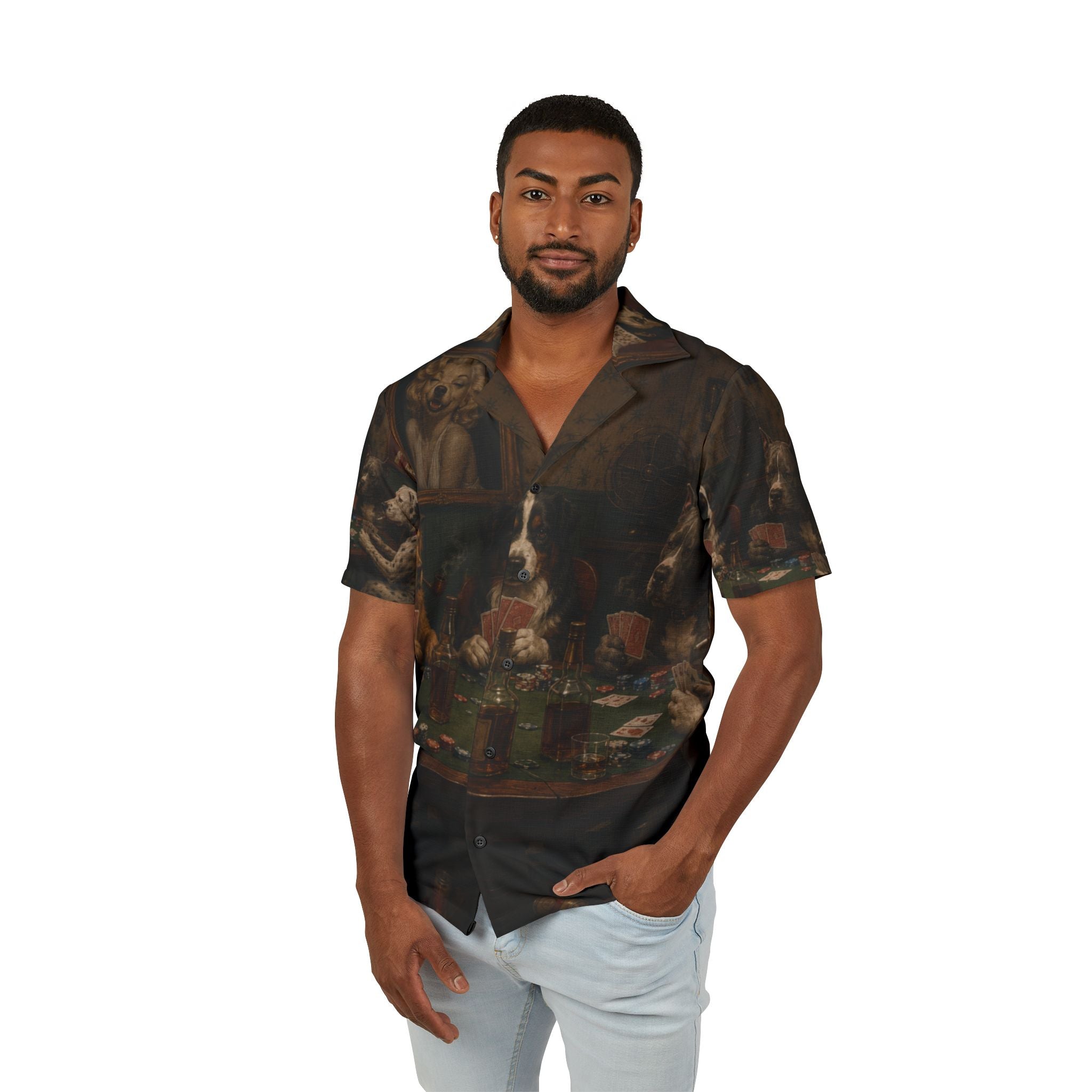 Men's Hawaiian Camp Shirt (AOP). 50s poker dogs