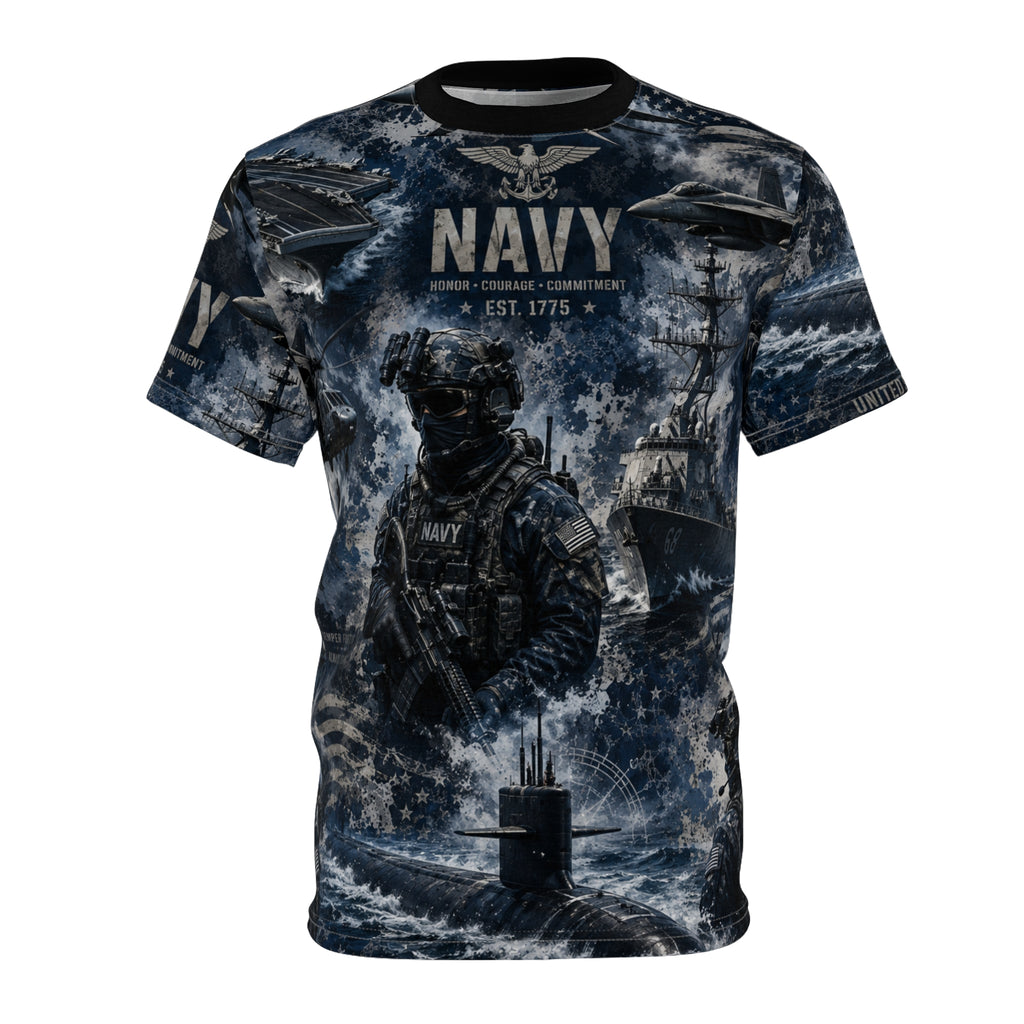Unisex NAVY Cut and Sew Tee (AOP)