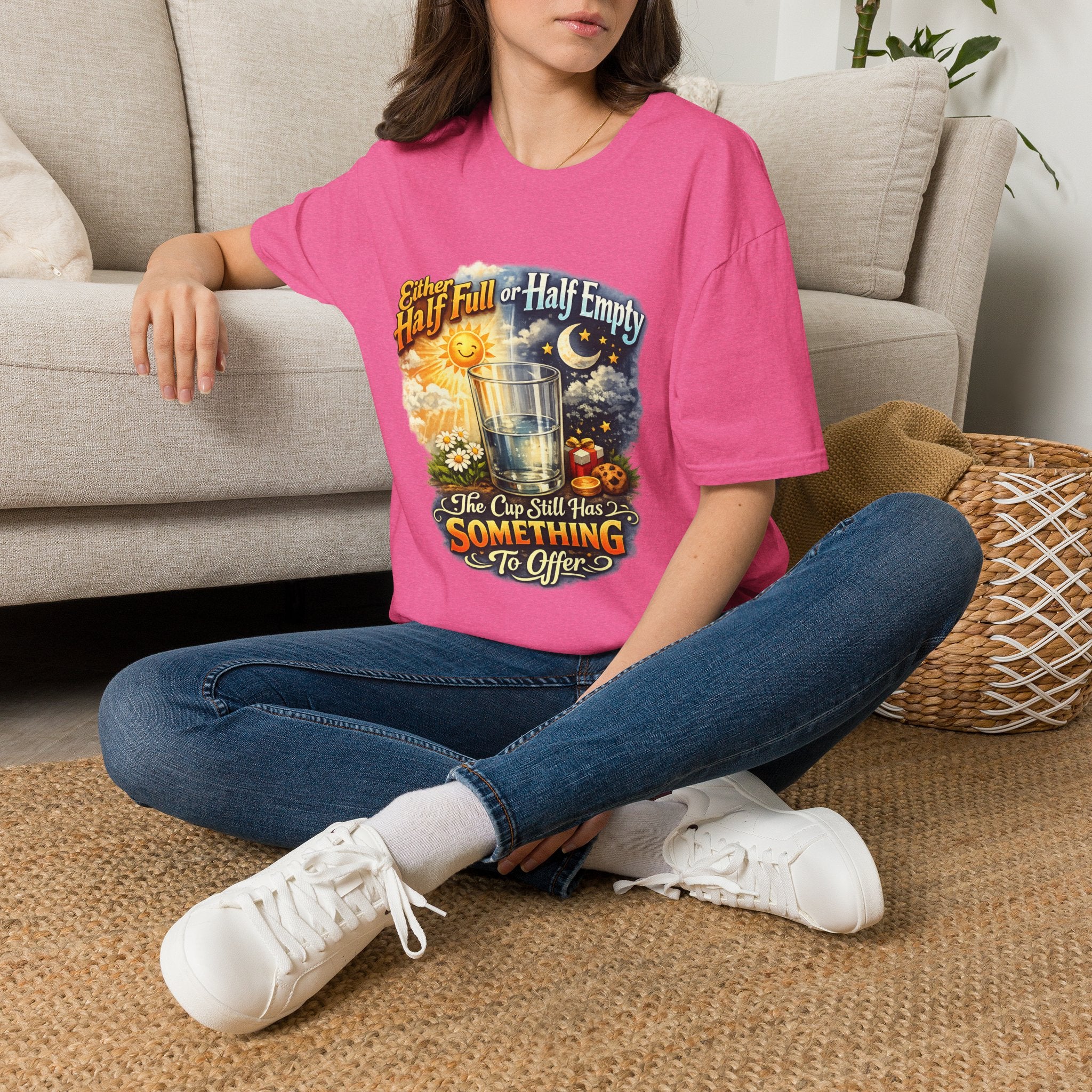 Glass Half Full or Half Empty T-Shirt — Inspirational Day & Night Positive Quote Tee