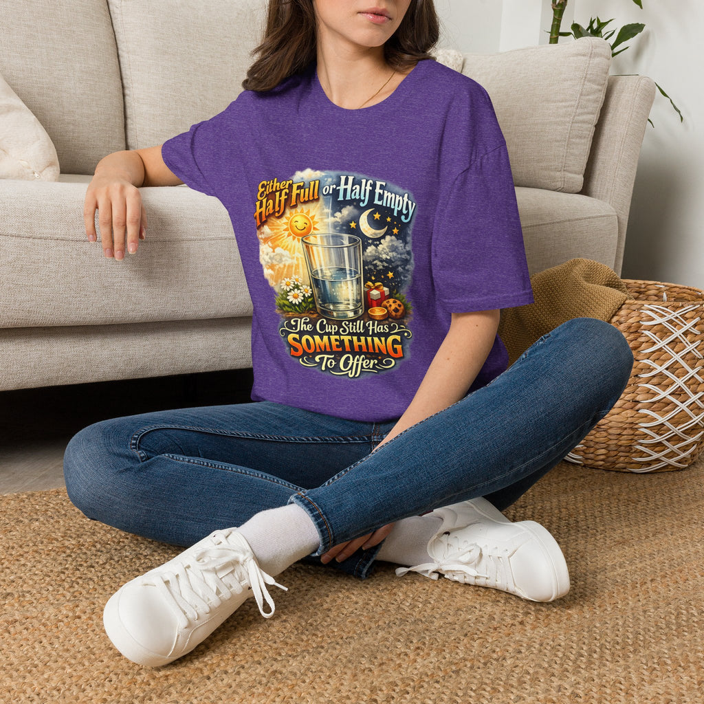 Glass Half Full or Half Empty T-Shirt — Inspirational Day & Night Positive Quote Tee