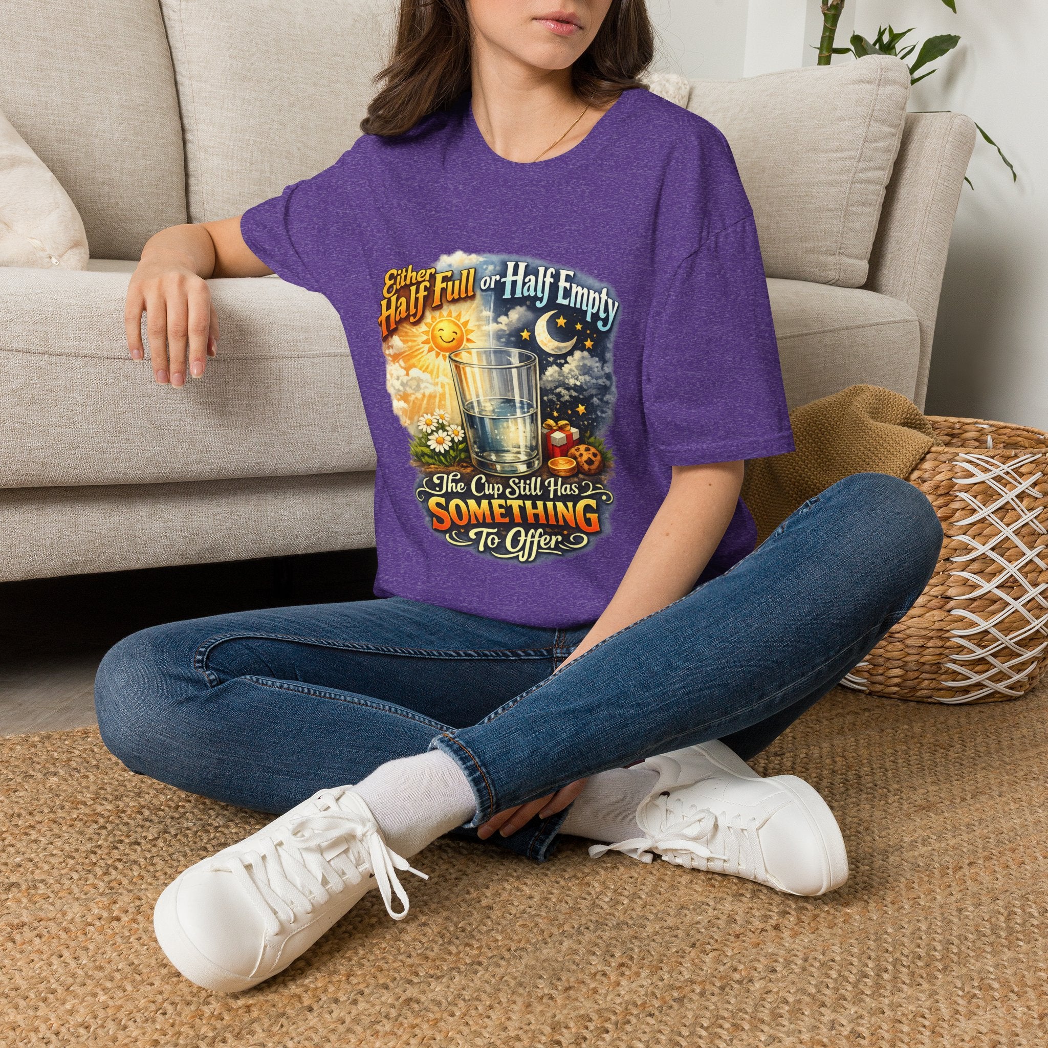 Glass Half Full or Half Empty T-Shirt — Inspirational Day & Night Positive Quote Tee