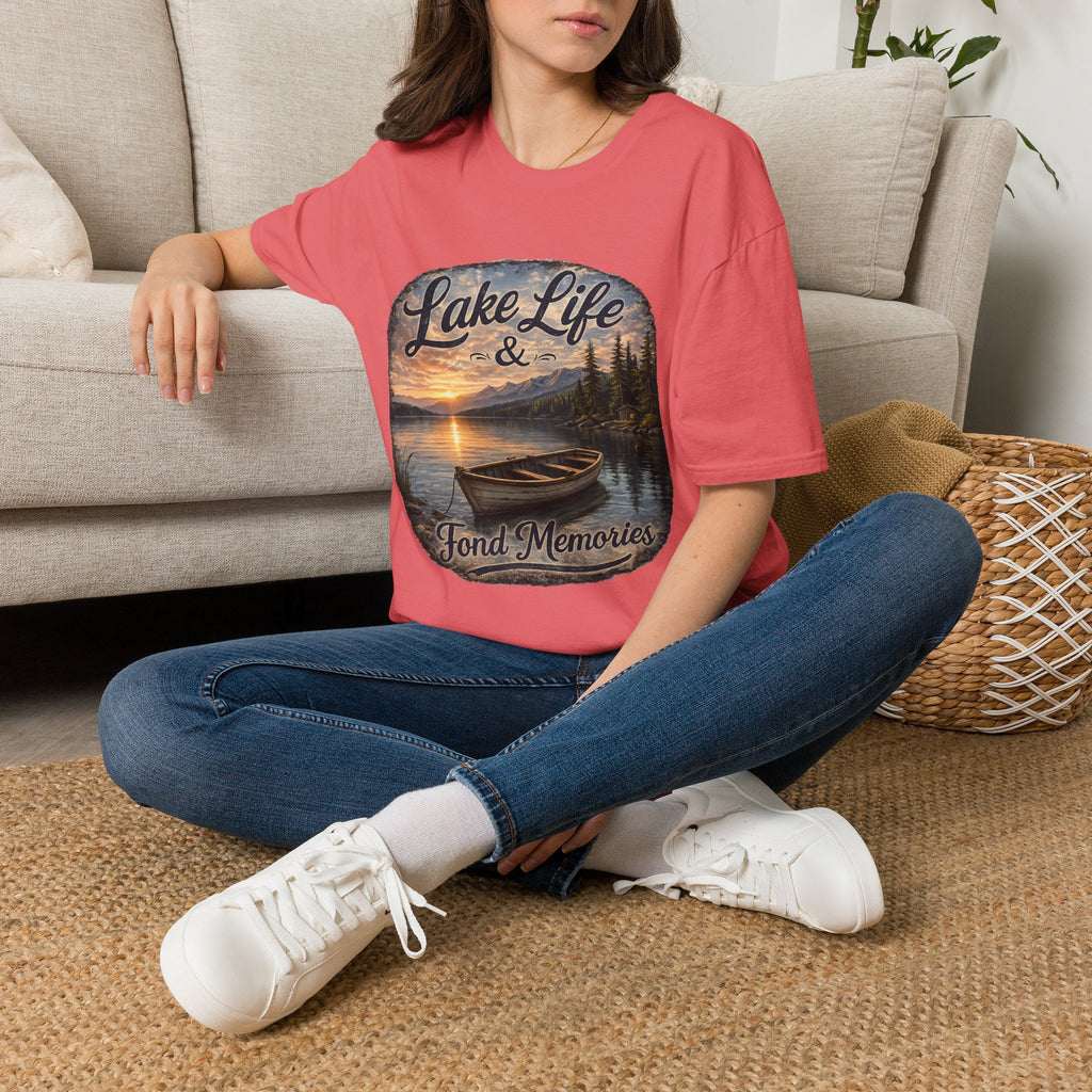 Lake Life T-Shirt — Scenic Sunrise Boat 'Lake Life & Fond Memories'