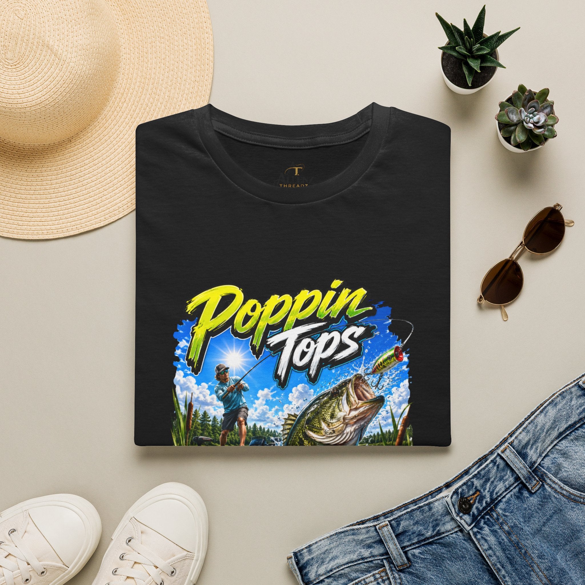Poppin Tops Rippin Lips Fishing Shirt Unisex Softstyle T-Shirt