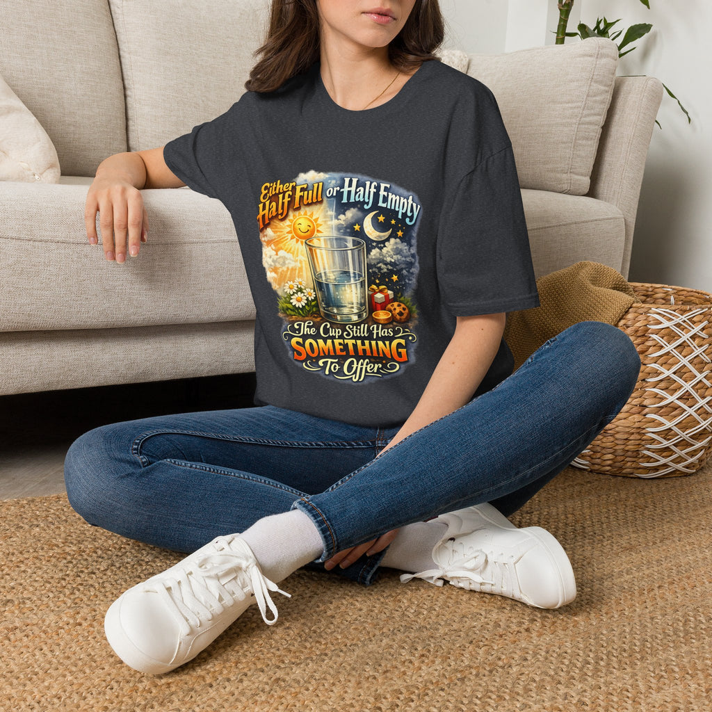 Glass Half Full or Half Empty T-Shirt — Inspirational Day & Night Positive Quote Tee