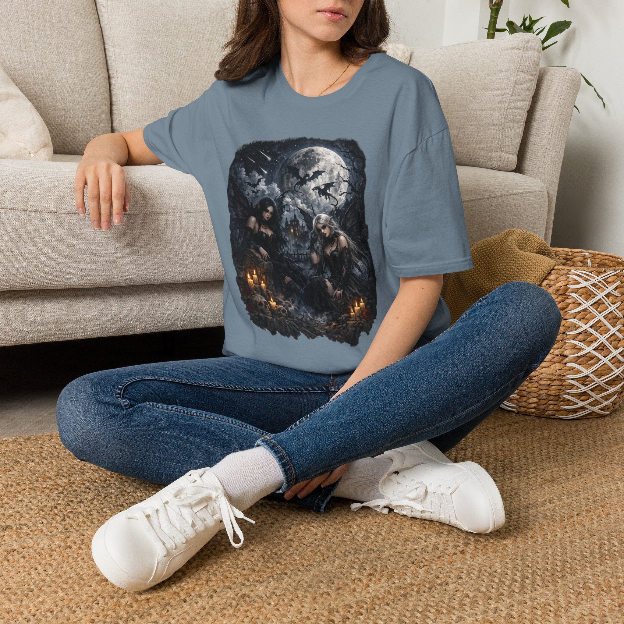Fantasy Moonlit Wolves T-Shirt — Gothic Werewolf Night Scene