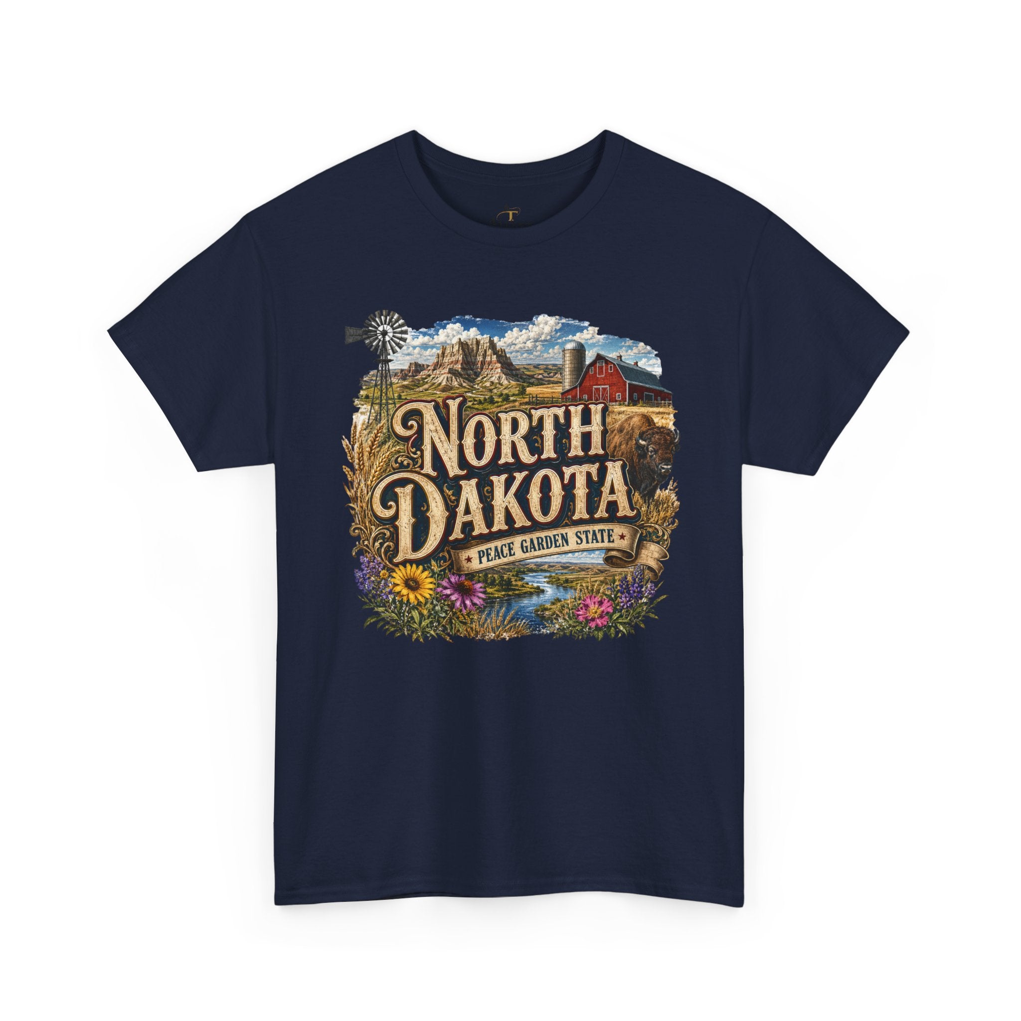 Unisex Heavy Cotton Tee🌾 North Dakota – Wide Open Beauty and Prairie Pride 🦬🌻