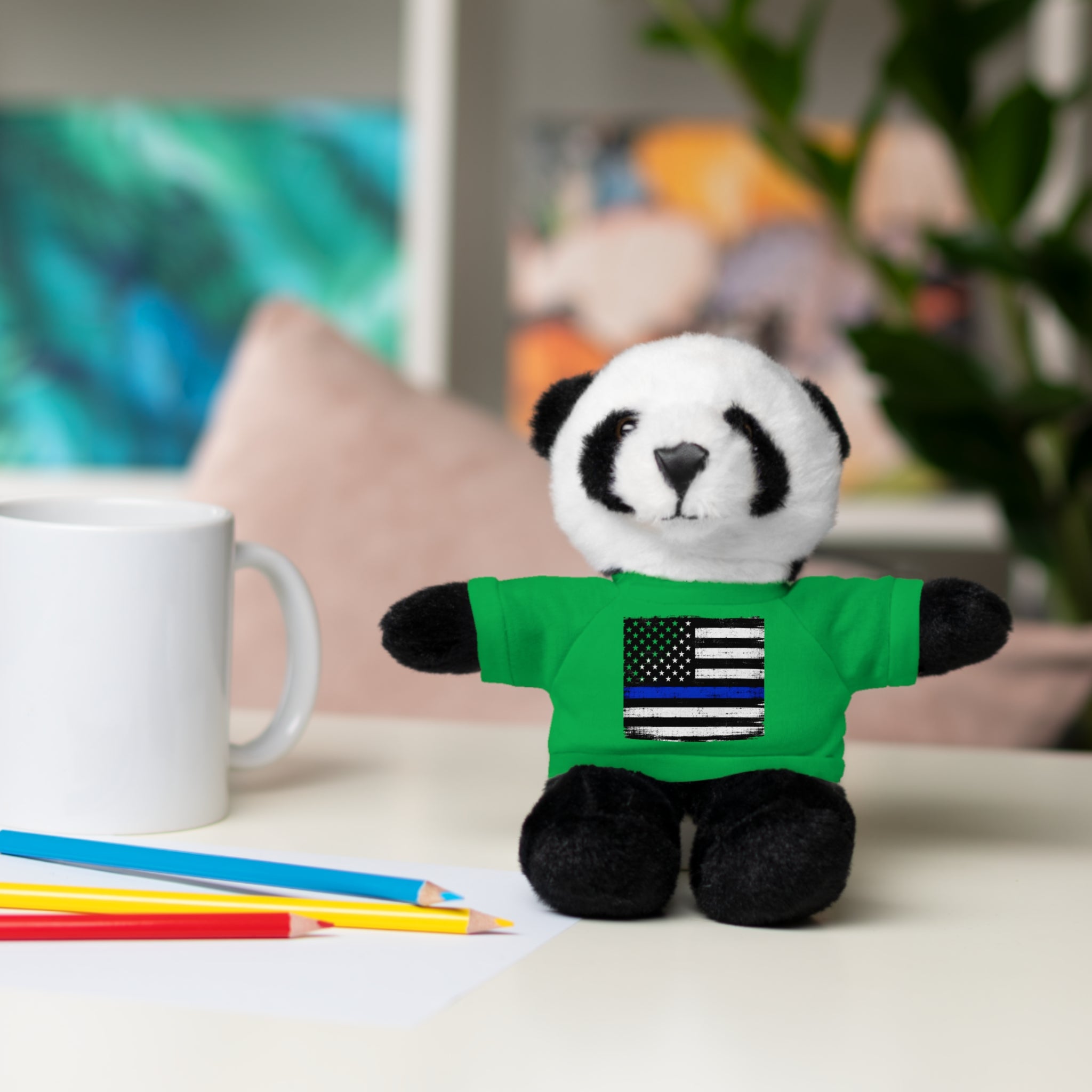 Kids Stuffed Animal with Thin Blue line flag Tee