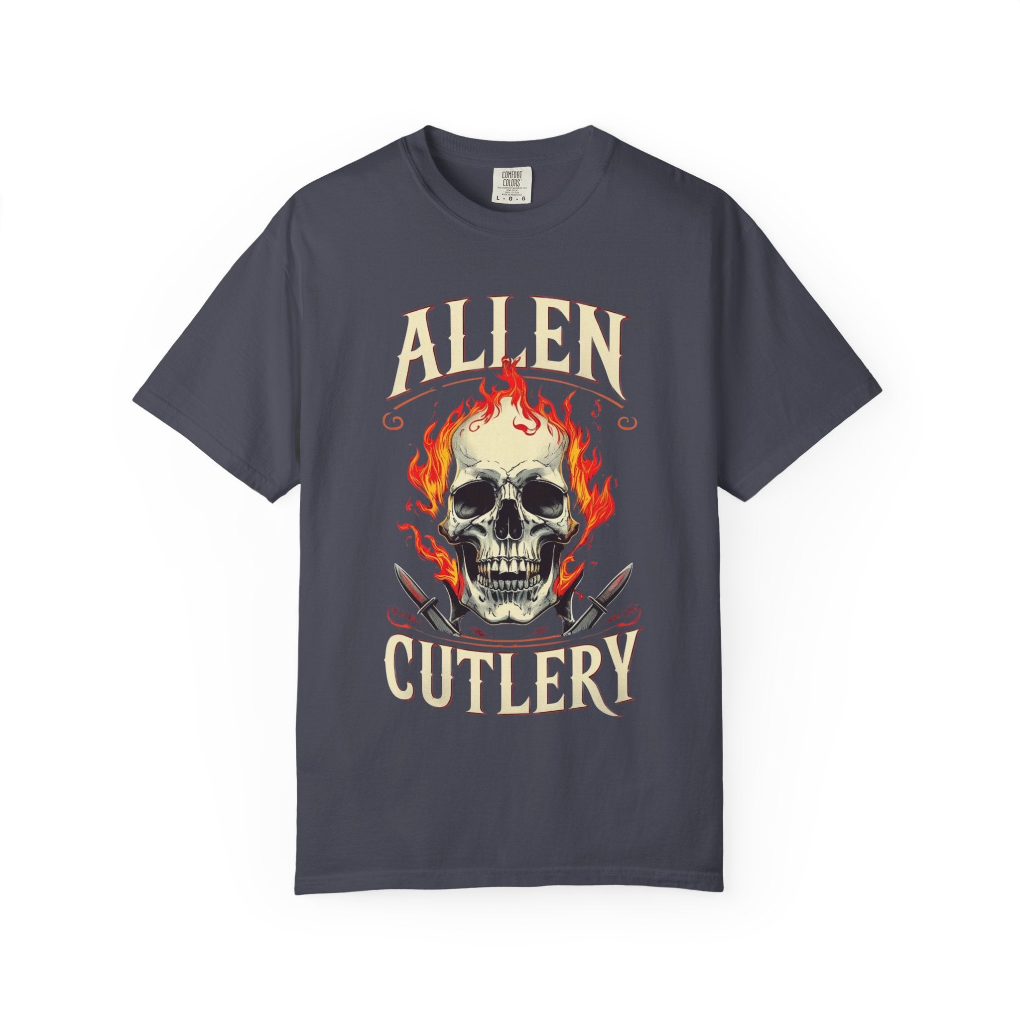 Skull and Flames Cutlery T-Shirt — Allen Cutlery Graphic Tee