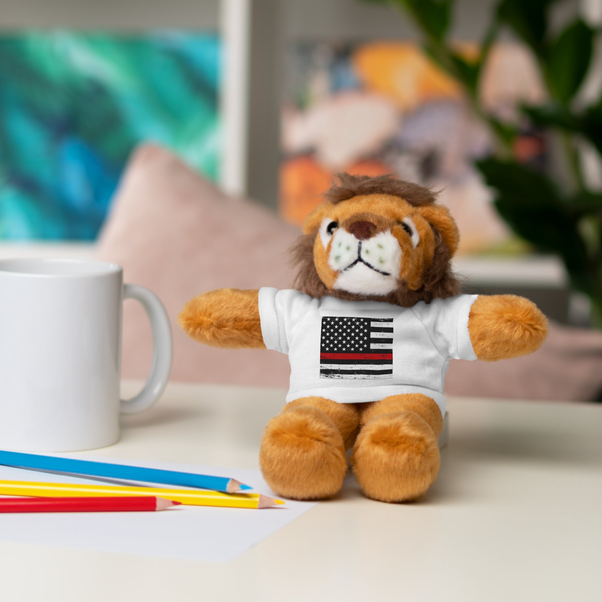 Kids Stuffed Animal with Thin Red line flag Tee