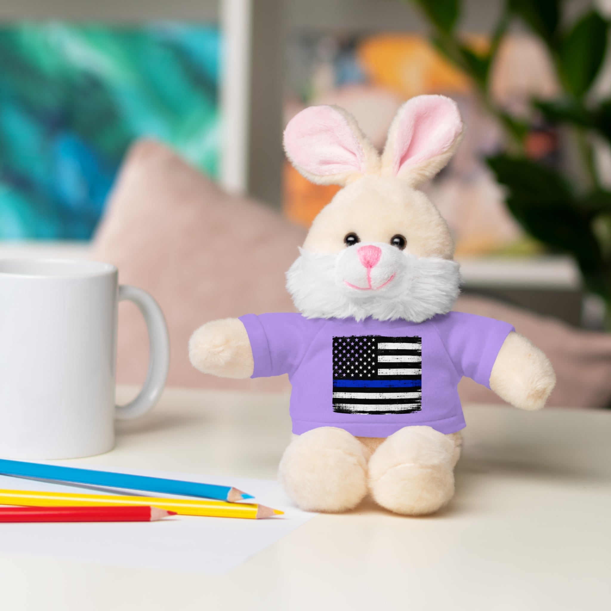 Kids Stuffed Animal with Thin Blue line flag Tee