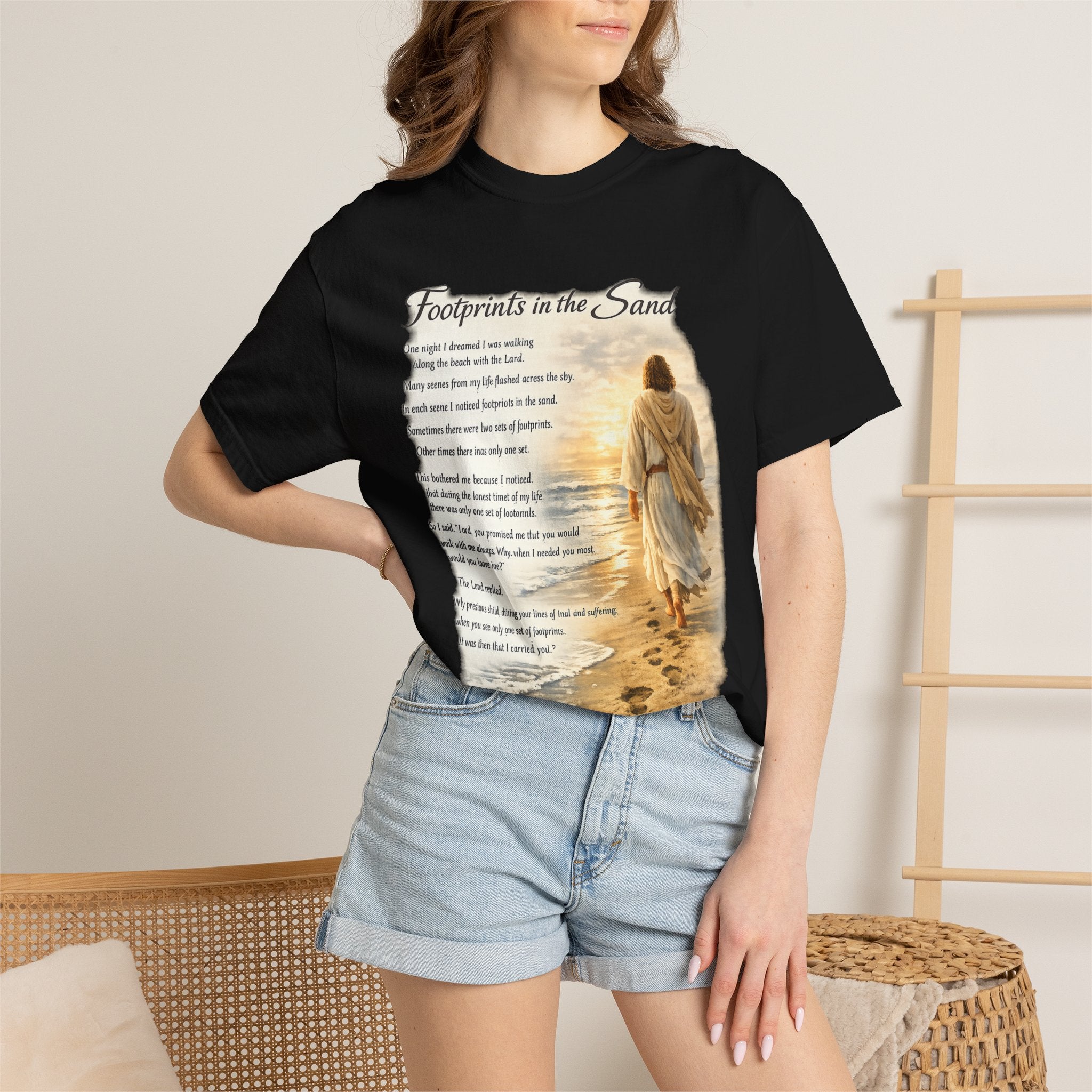 Footprints in the Sand Christian T-Shirt – Inspirational Jesus Poem Tee