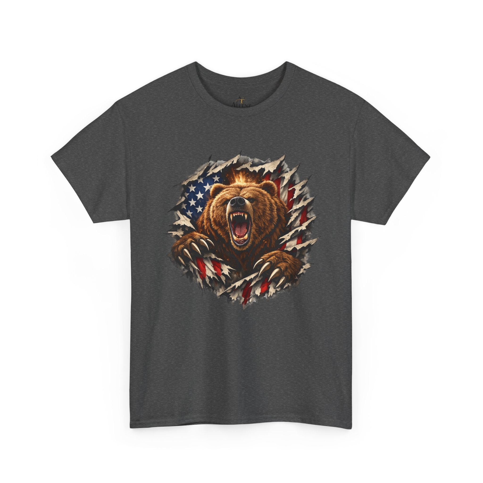 Unisex Heavy Cotton Tee-bear coming out of the American flag