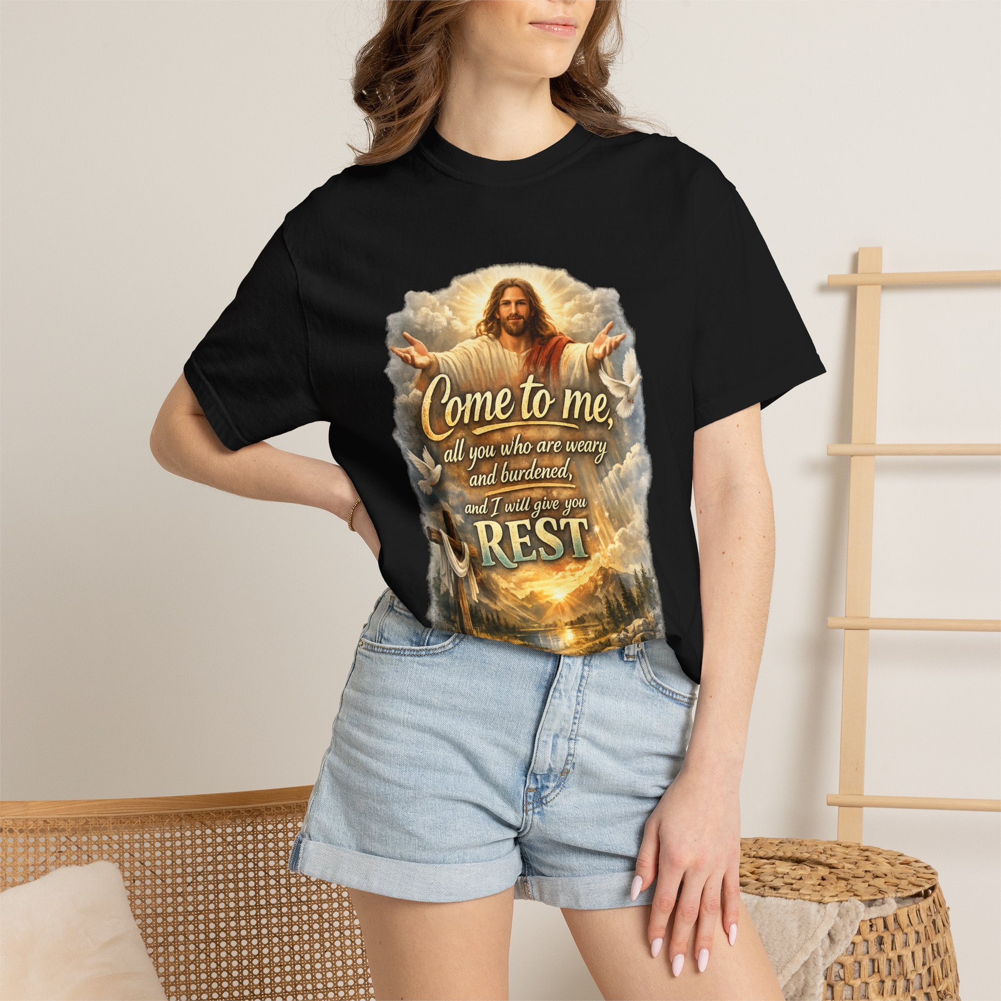 Come to Me Christian T-Shirt — "Come to me... and I will give you REST" Religious Faith Tee