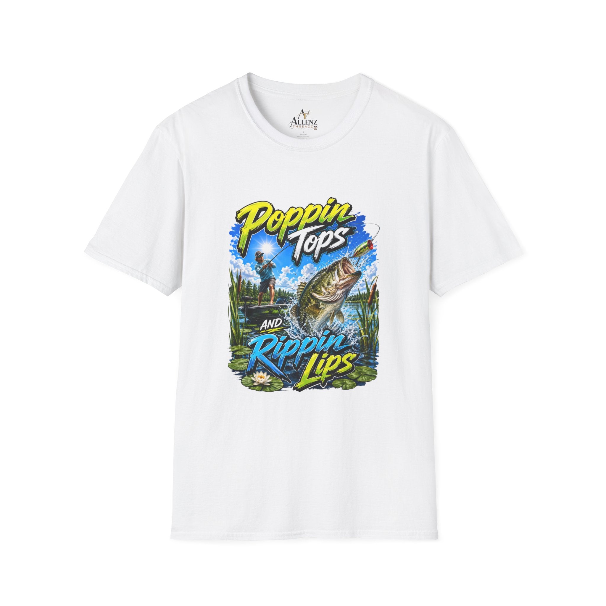 Poppin Tops Rippin Lips Fishing Shirt Unisex Softstyle T-Shirt