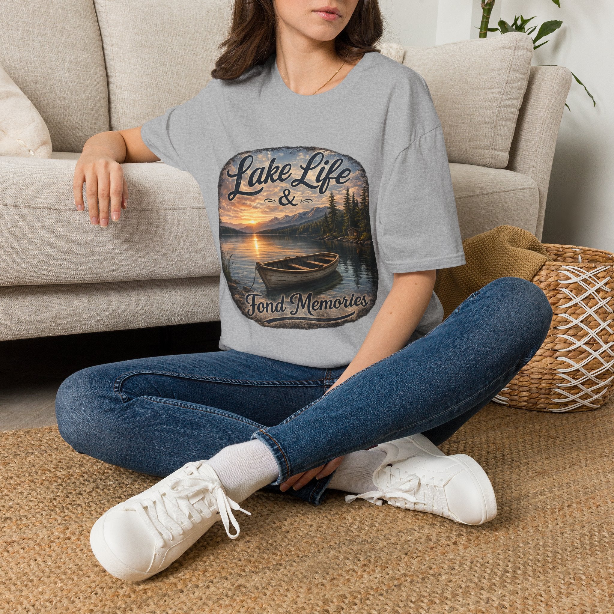 Lake Life T-Shirt — Scenic Sunrise Boat 'Lake Life & Fond Memories'