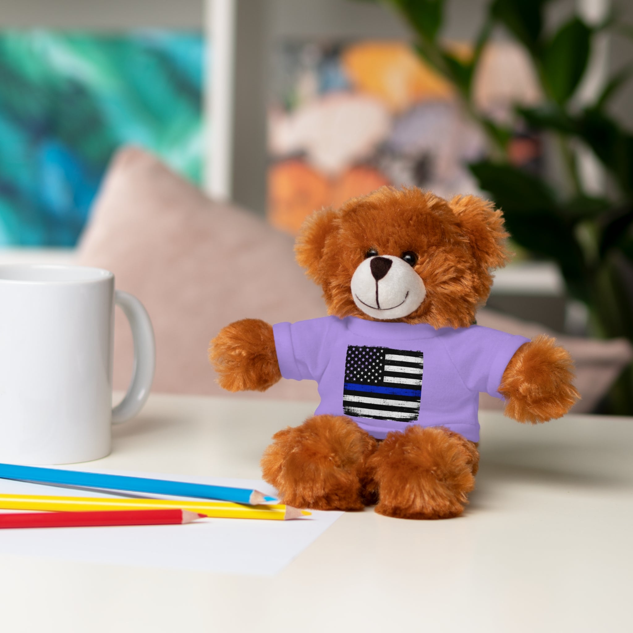 Kids Stuffed Animal with Thin Blue line flag Tee