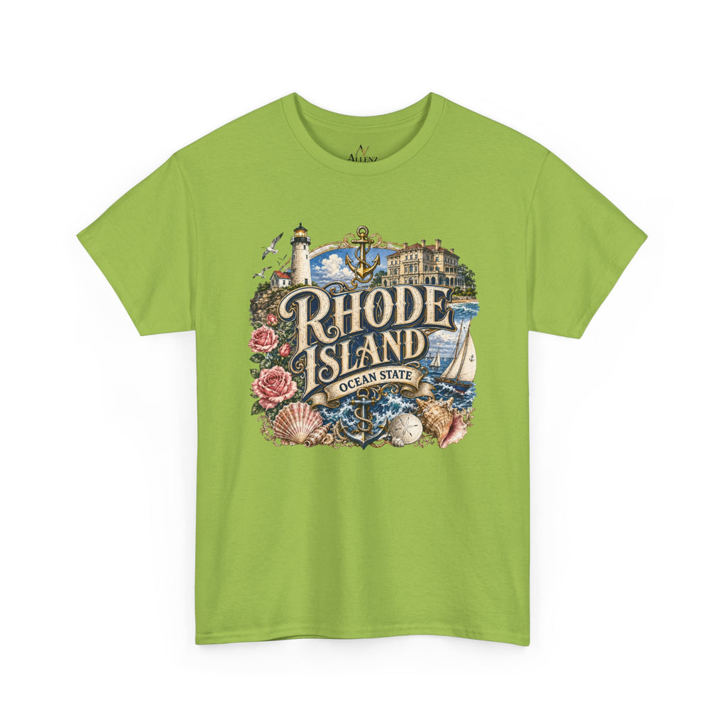 Unisex Heavy Cotton Tee⚓ Rhode Island – Coastal Charm of the Ocean State 🌊🏖️