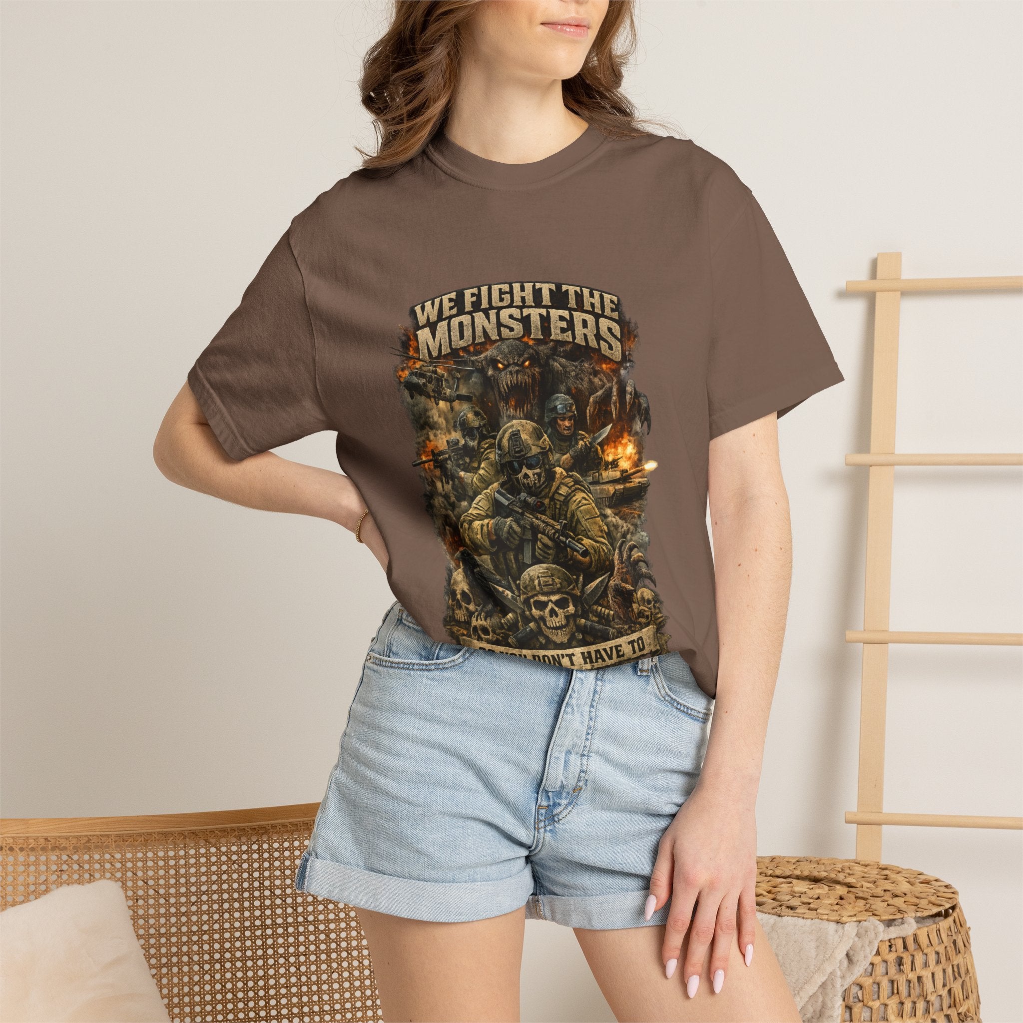 We Fight the Monsters Graphic T-Shirt — Military Fantasy Combat Design