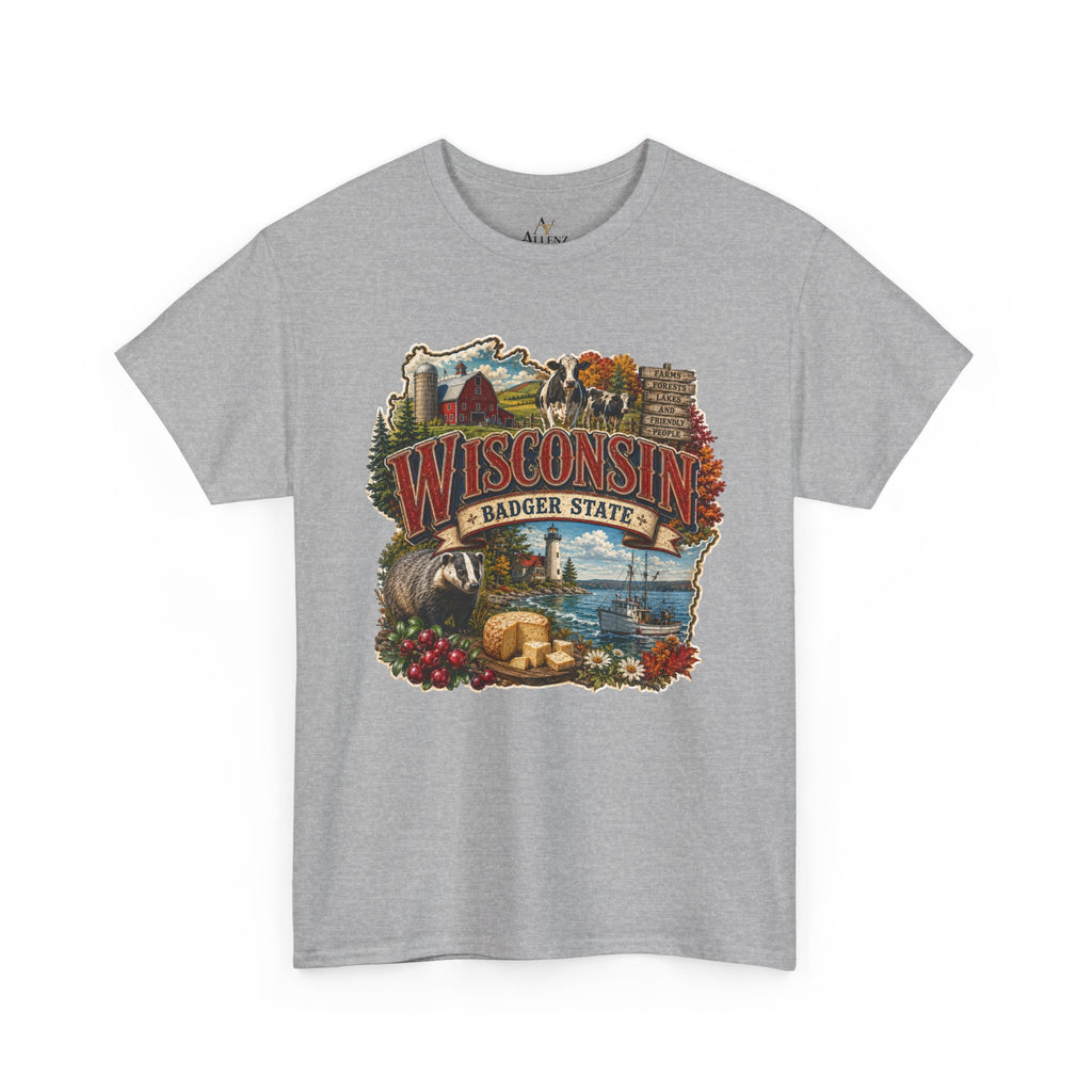 Unisex Heavy Cotton Tee🧀🌲 Wisconsin – Proudly the Badger State 🚤🐄