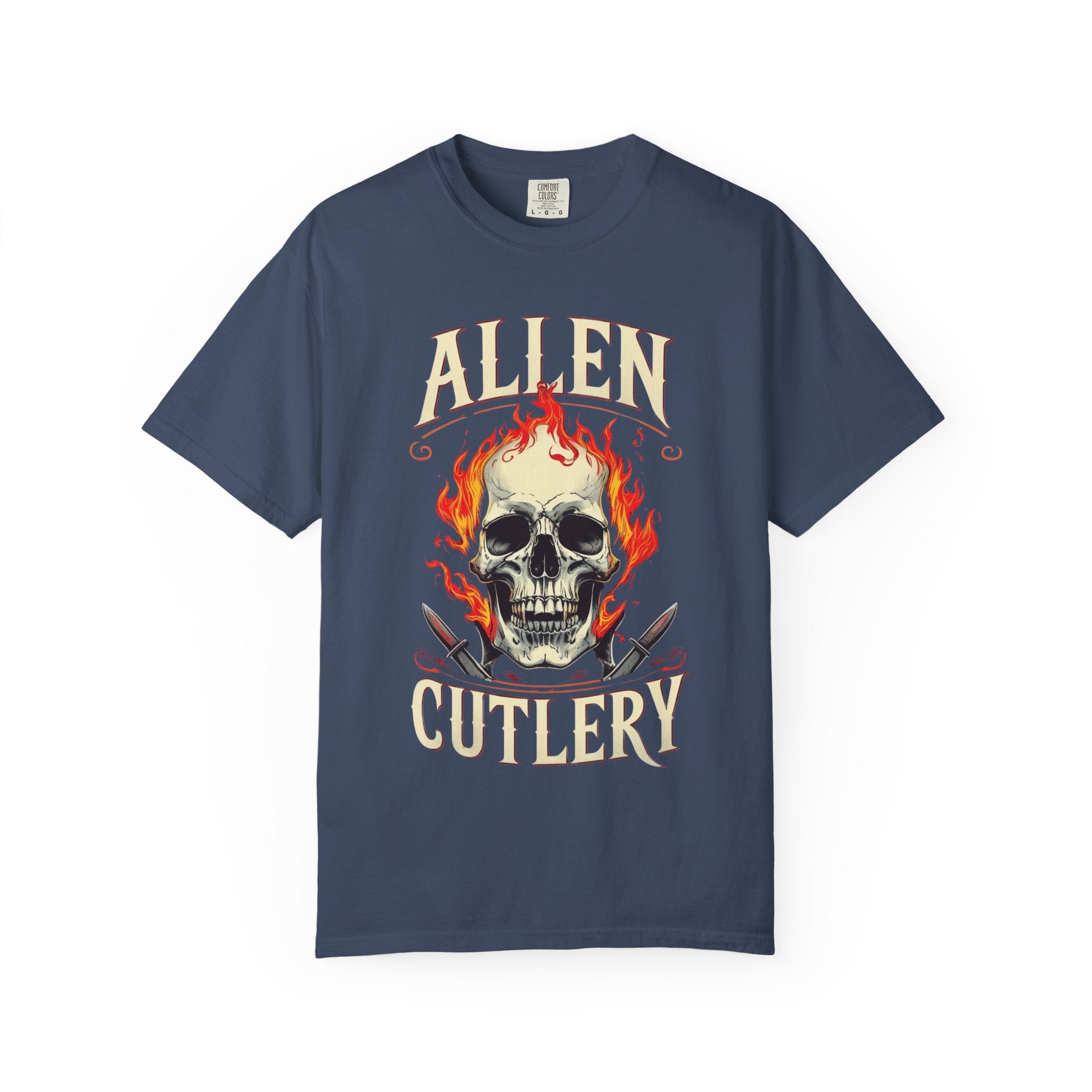 Skull and Flames Cutlery T-Shirt — Allen Cutlery Graphic Tee