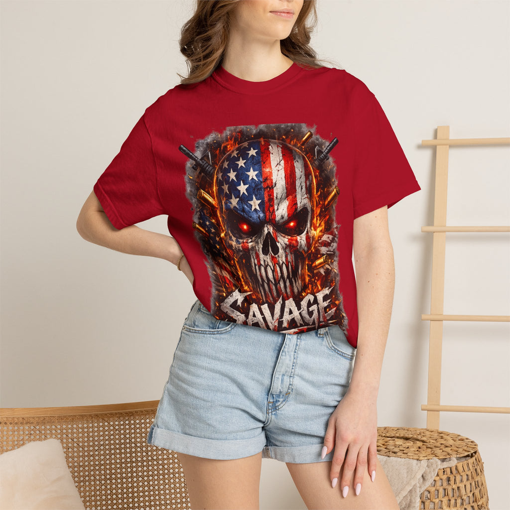 American Flag Skull 'Savage' Graphic T-Shirt