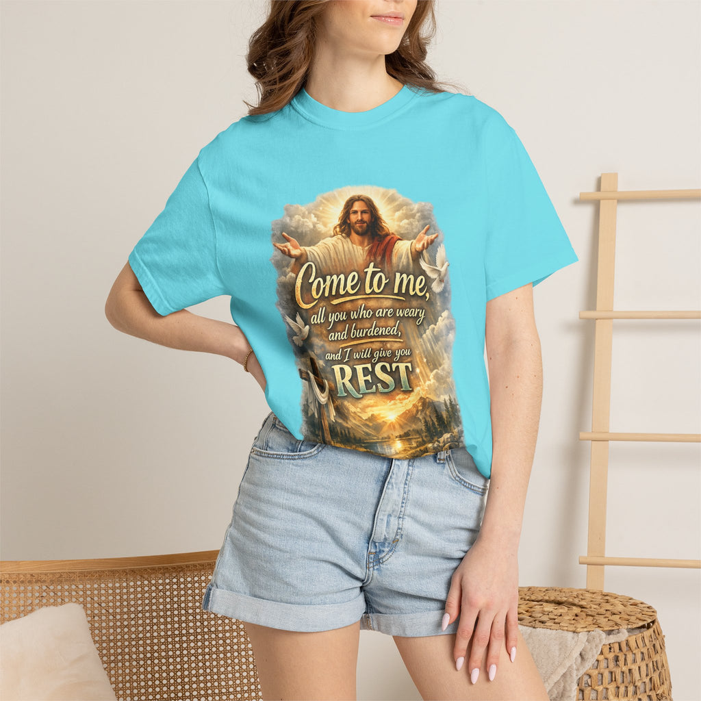 Come to Me Christian T-Shirt — "Come to me... and I will give you REST" Religious Faith Tee