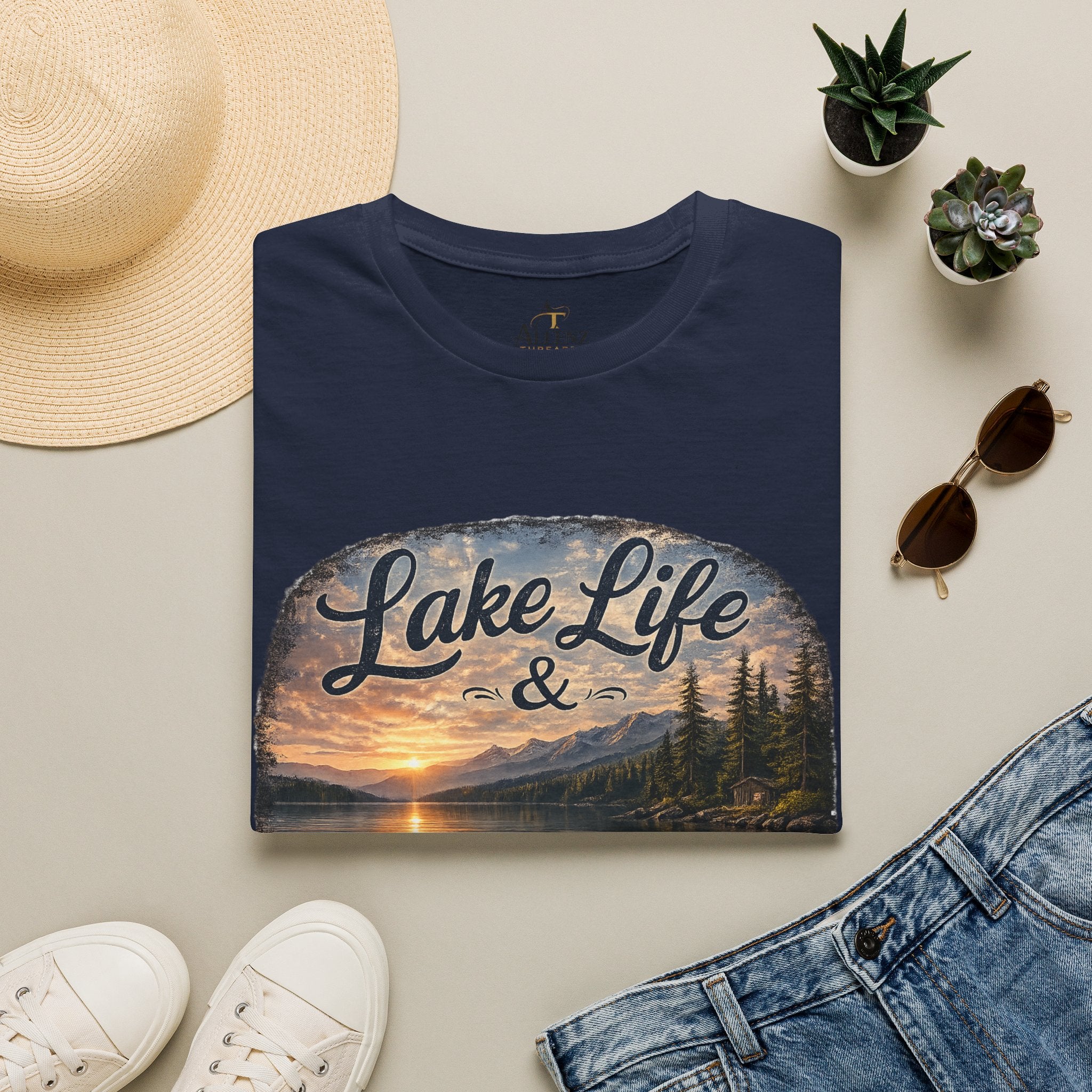 Lake Life T-Shirt — Scenic Sunrise Boat 'Lake Life & Fond Memories'