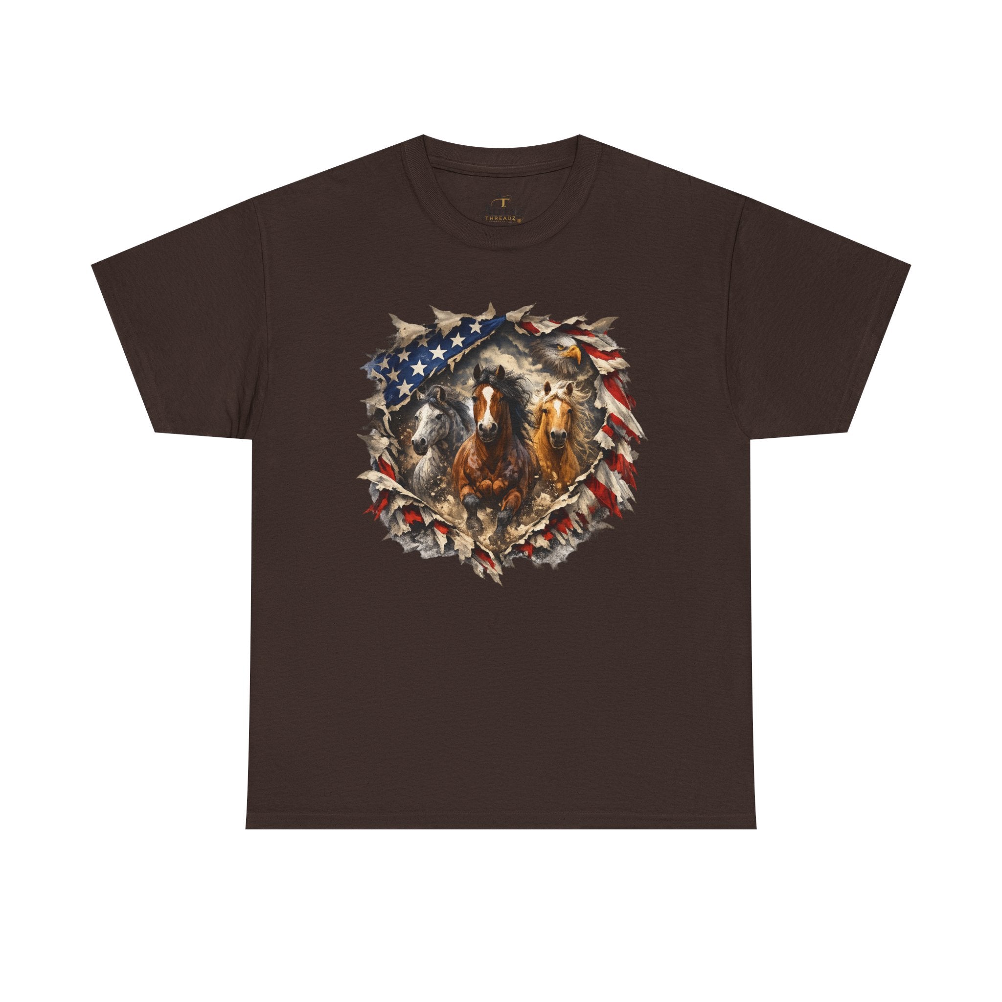 Unisex Heavy Cotton Tee American flag with horses