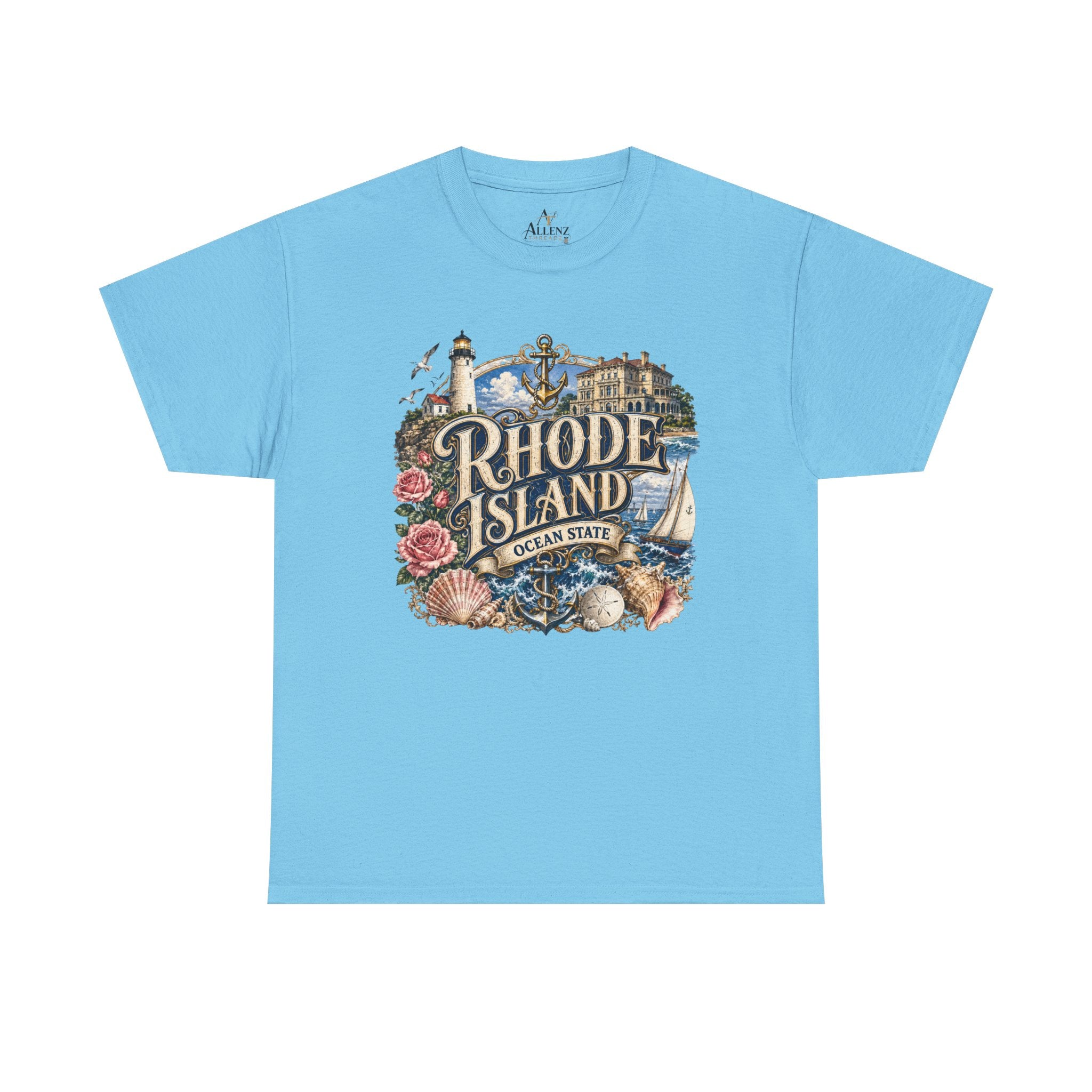 Unisex Heavy Cotton Tee⚓ Rhode Island – Coastal Charm of the Ocean State 🌊🏖️