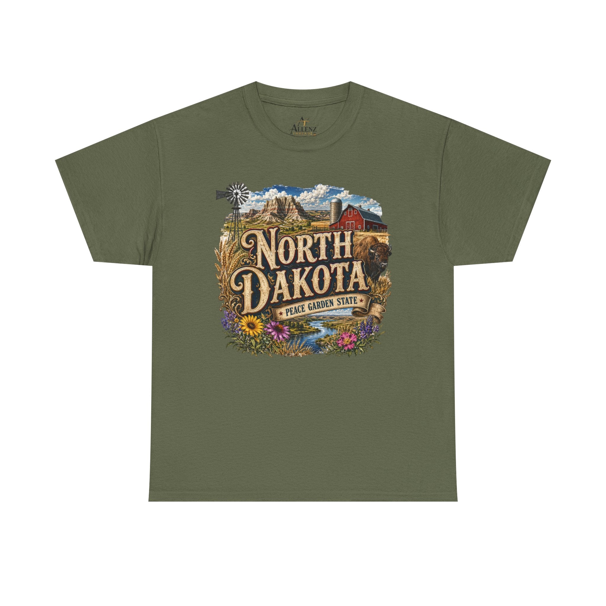 Unisex Heavy Cotton Tee🌾 North Dakota – Wide Open Beauty and Prairie Pride 🦬🌻