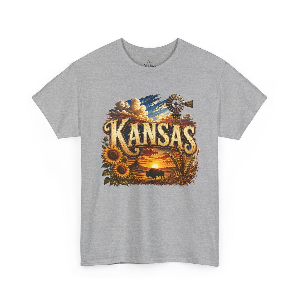 Unisex Heavy Cotton Tee 🌻 Kansas – Wide Open Skies and Heartland Heritage 🌻