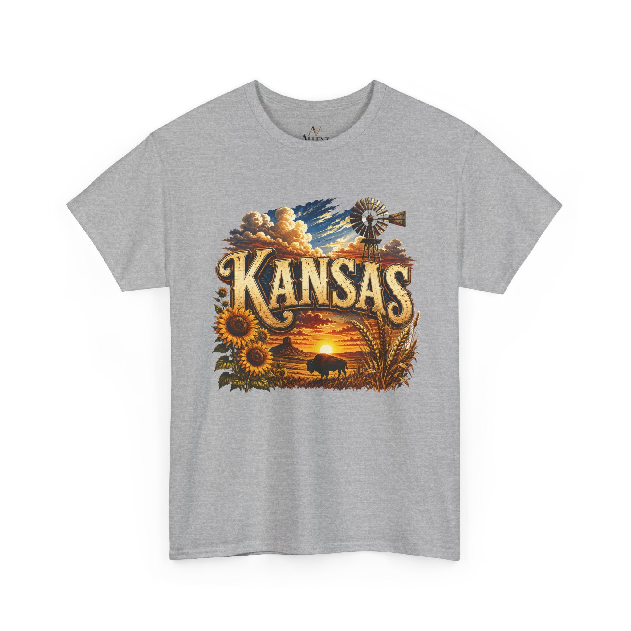 Unisex Heavy Cotton Tee 🌻 Kansas – Wide Open Skies and Heartland Heritage 🌻