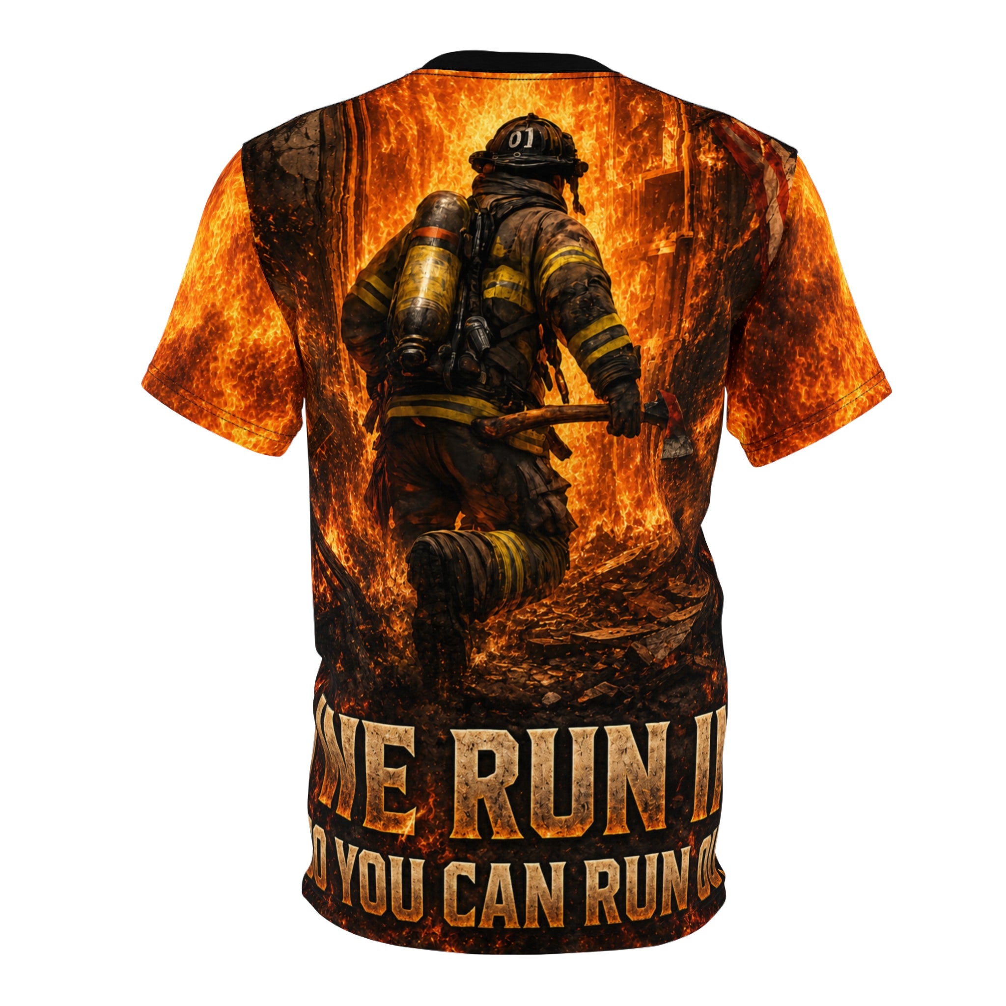 We Run In Firefighter Unisex Cut and Sew Tee (AOP)