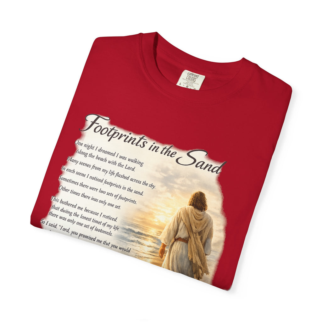 Footprints in the Sand Christian T-Shirt – Inspirational Jesus Poem Tee