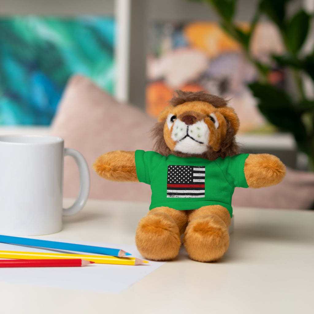 Kids Stuffed Animal with Thin Red line flag Tee