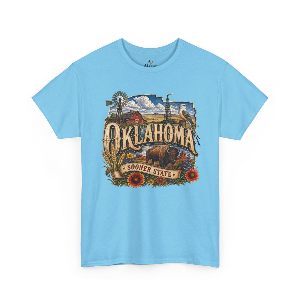Unisex Heavy Cotton Tee🌾 Oklahoma – Proud Spirit of the Sooner State 🦬🌻