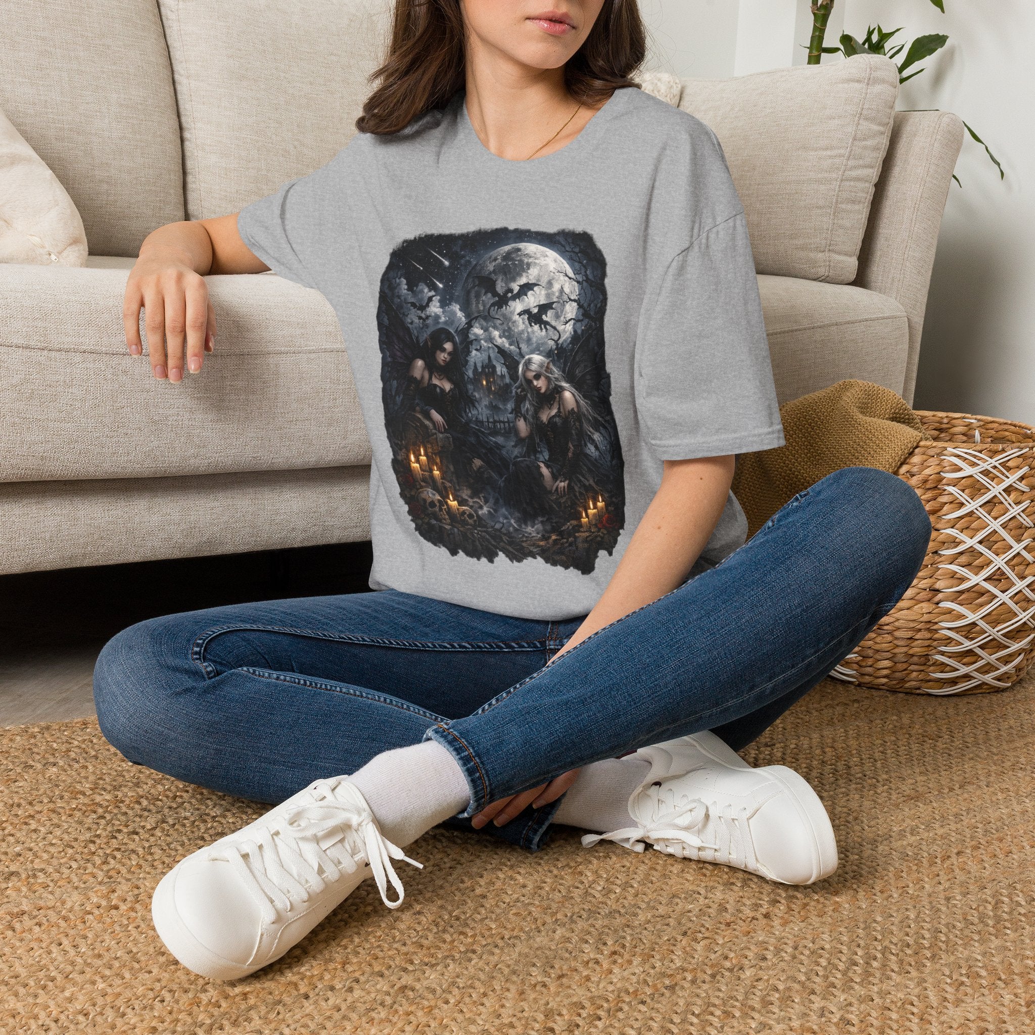 Fantasy Moonlit Wolves T-Shirt — Gothic Werewolf Night Scene