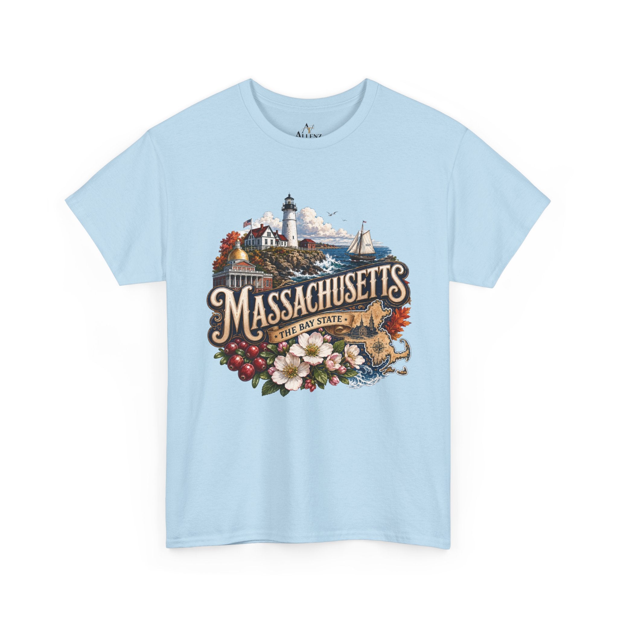 Unisex Heavy Cotton Tee ⚓ Massachusetts – Historic Coastal Pride