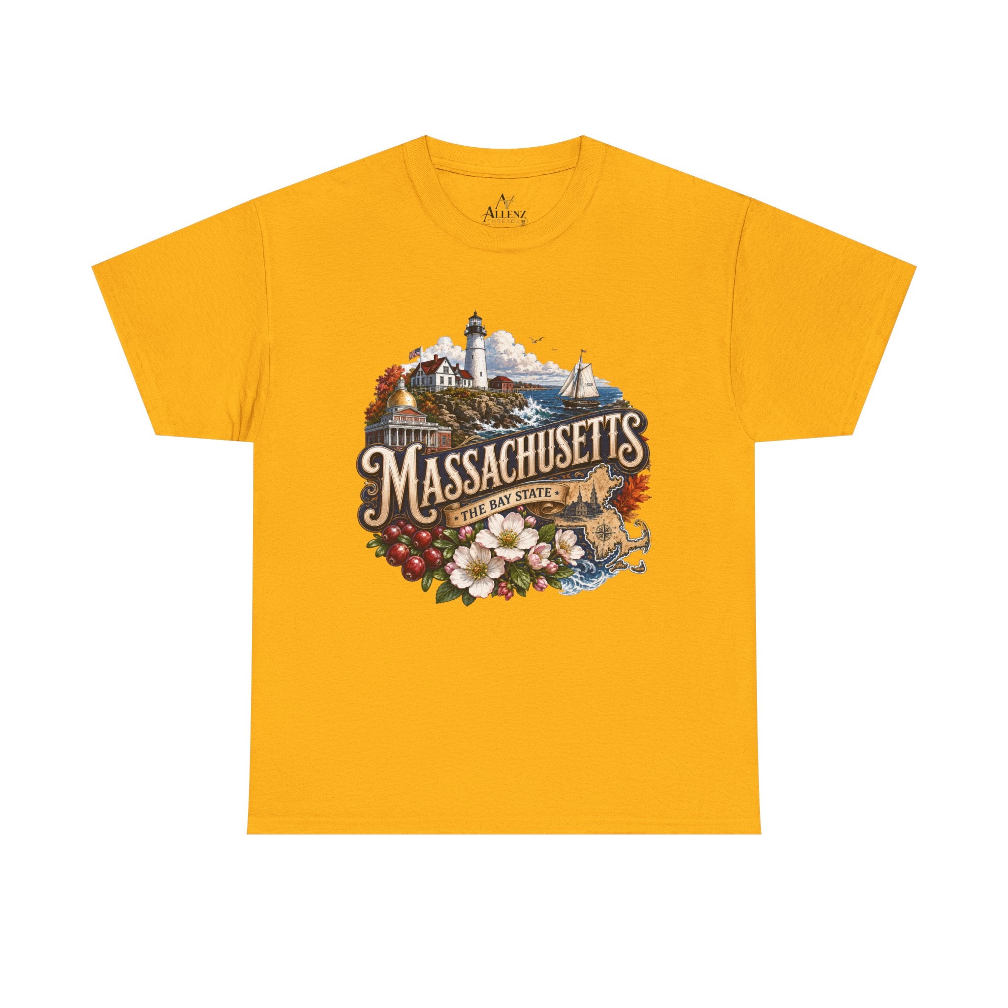 Unisex Heavy Cotton Tee ⚓ Massachusetts – Historic Coastal Pride