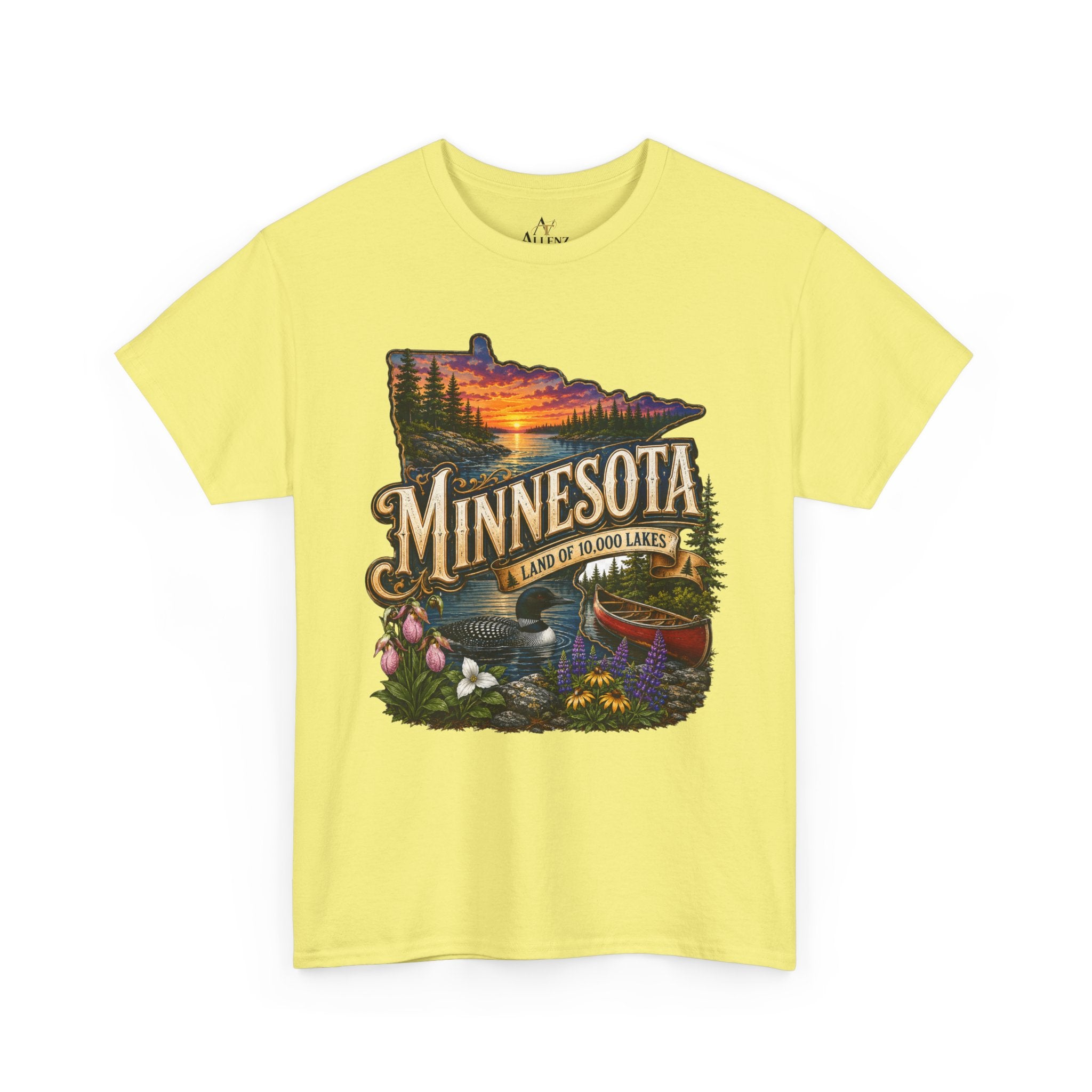 Unisex Heavy Cotton Tee🌲 Minnesota – Land of 10,000 Lakes Adventure 🌲