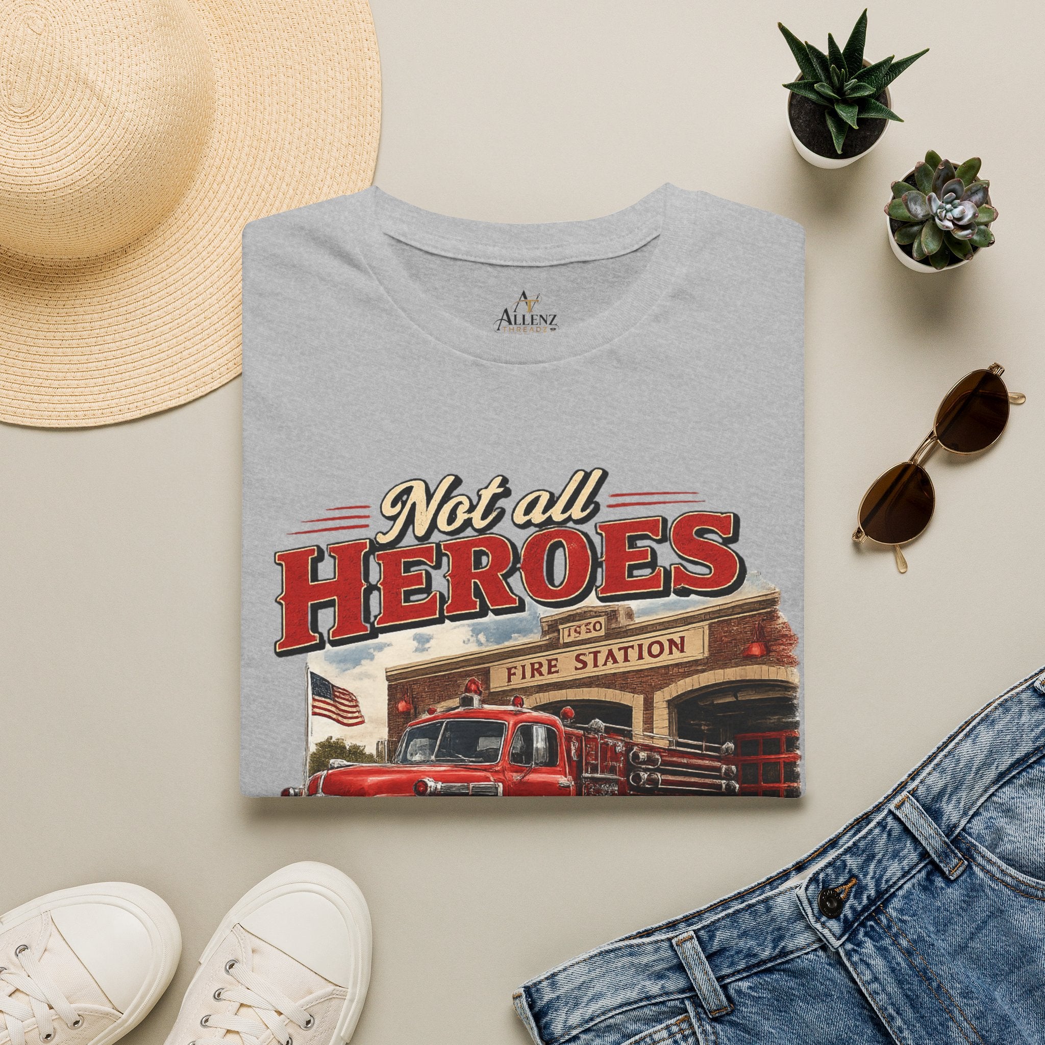 Firefighter T-Shirt — "Not All Heroes Wear Capes, Some Wear Helmets" Vintage Fire Truck Tee