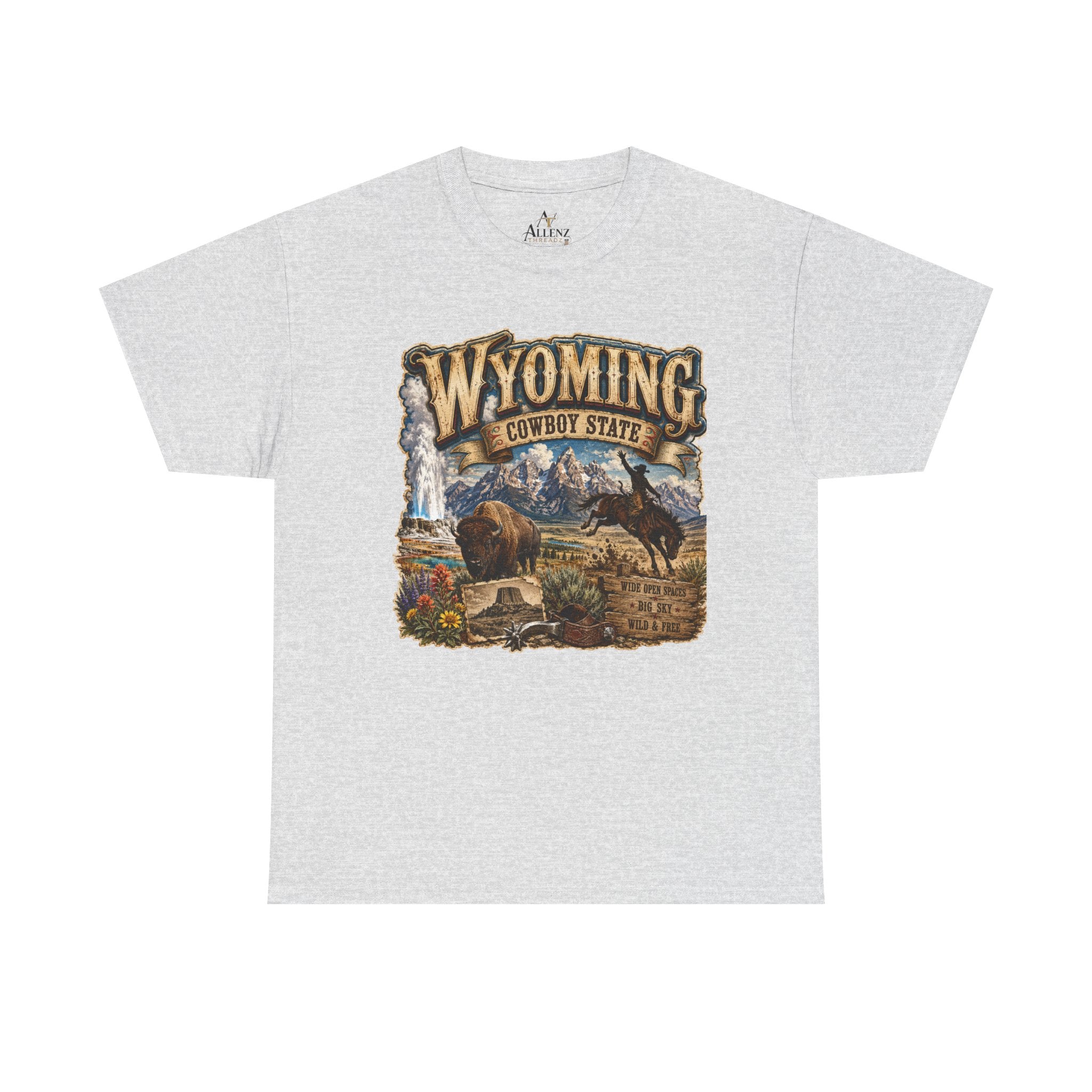 Unisex Heavy Cotton Tee🤠🏔️ Wyoming – The Cowboy State 🦬🌄