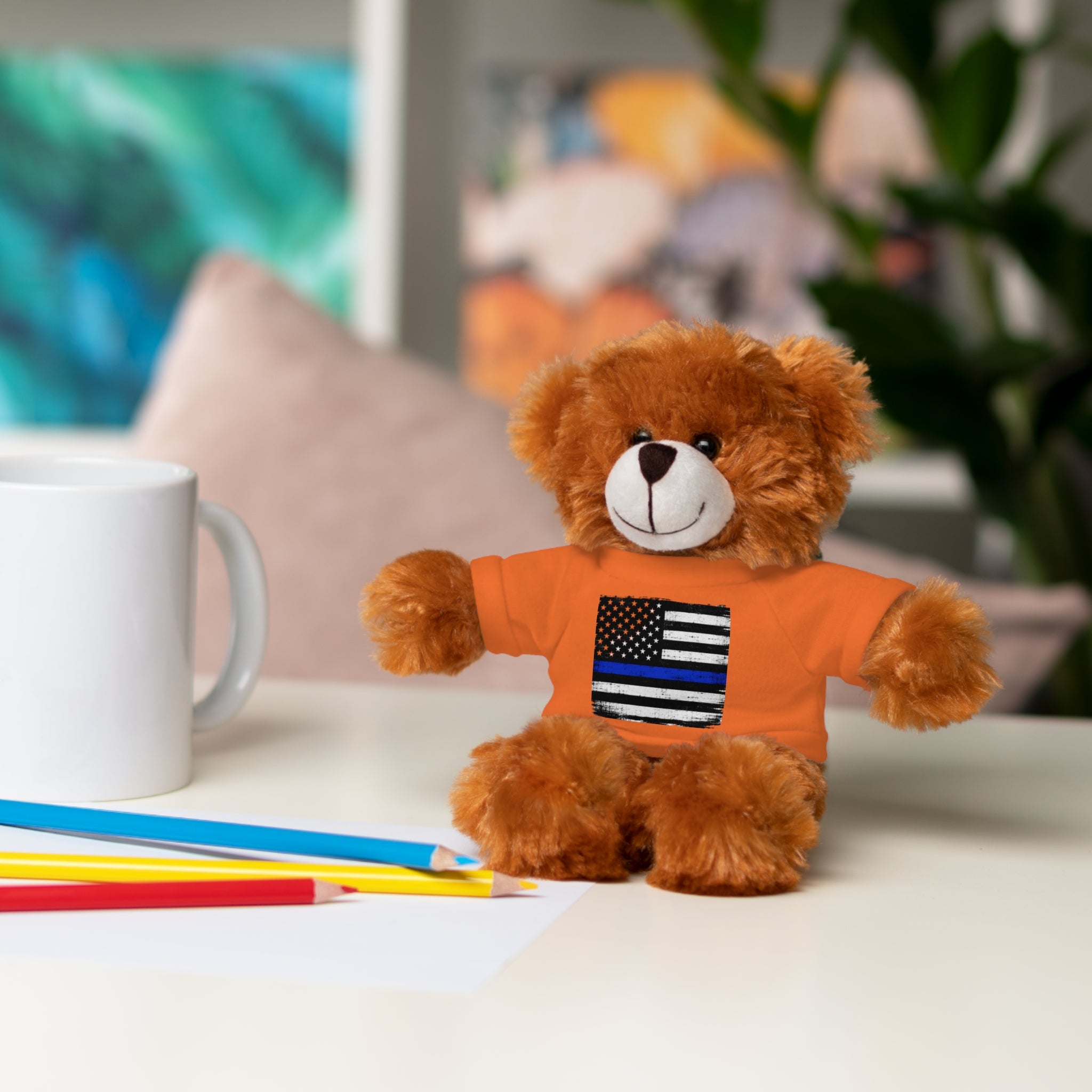 Kids Stuffed Animal with Thin Blue line flag Tee